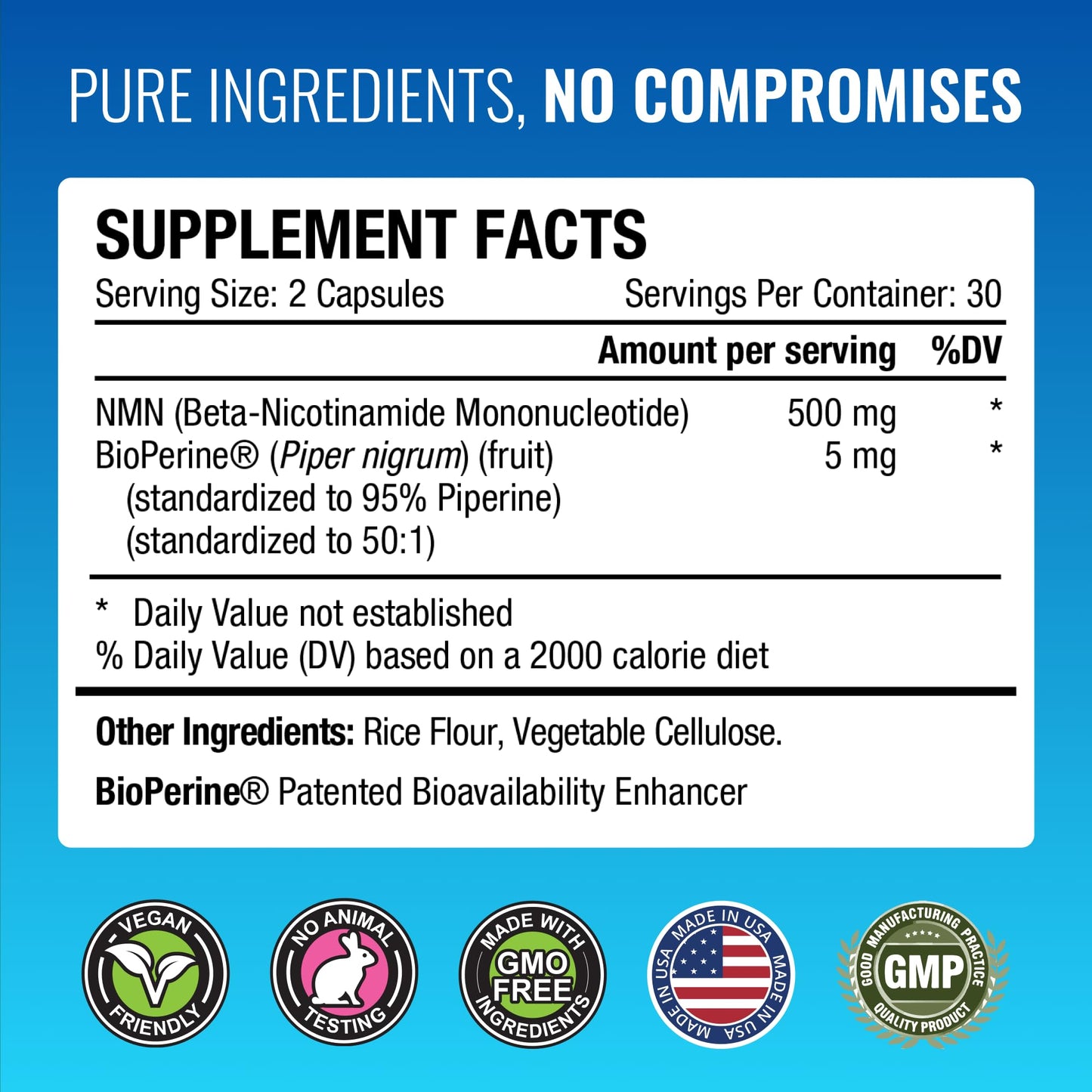 Approved Science NMN 500mg Stable Beta NMN with BioPerine Capsules, 360 Count