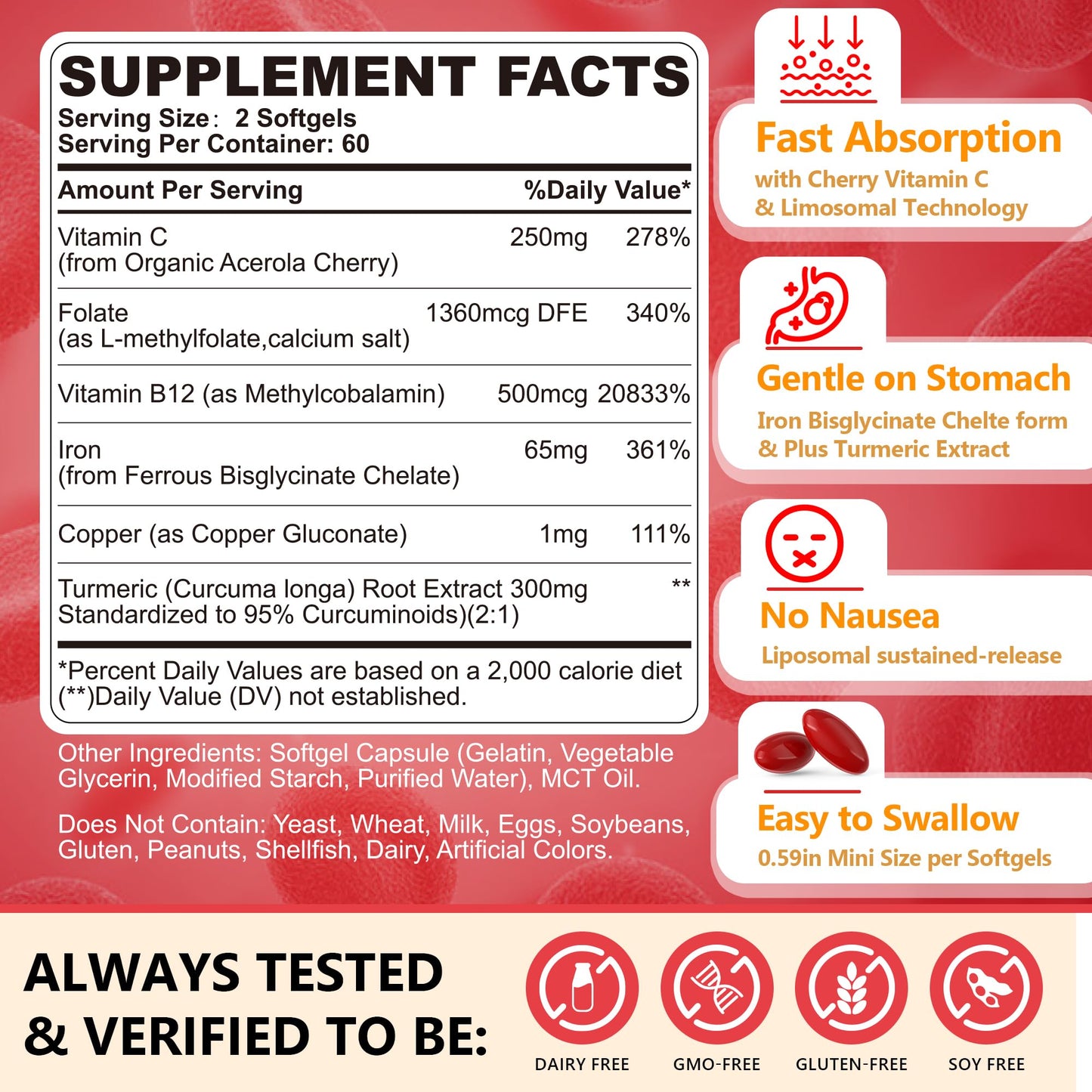 Nextdia Liposomal Iron Bisglycinate 65mg Softgels, 120 Count