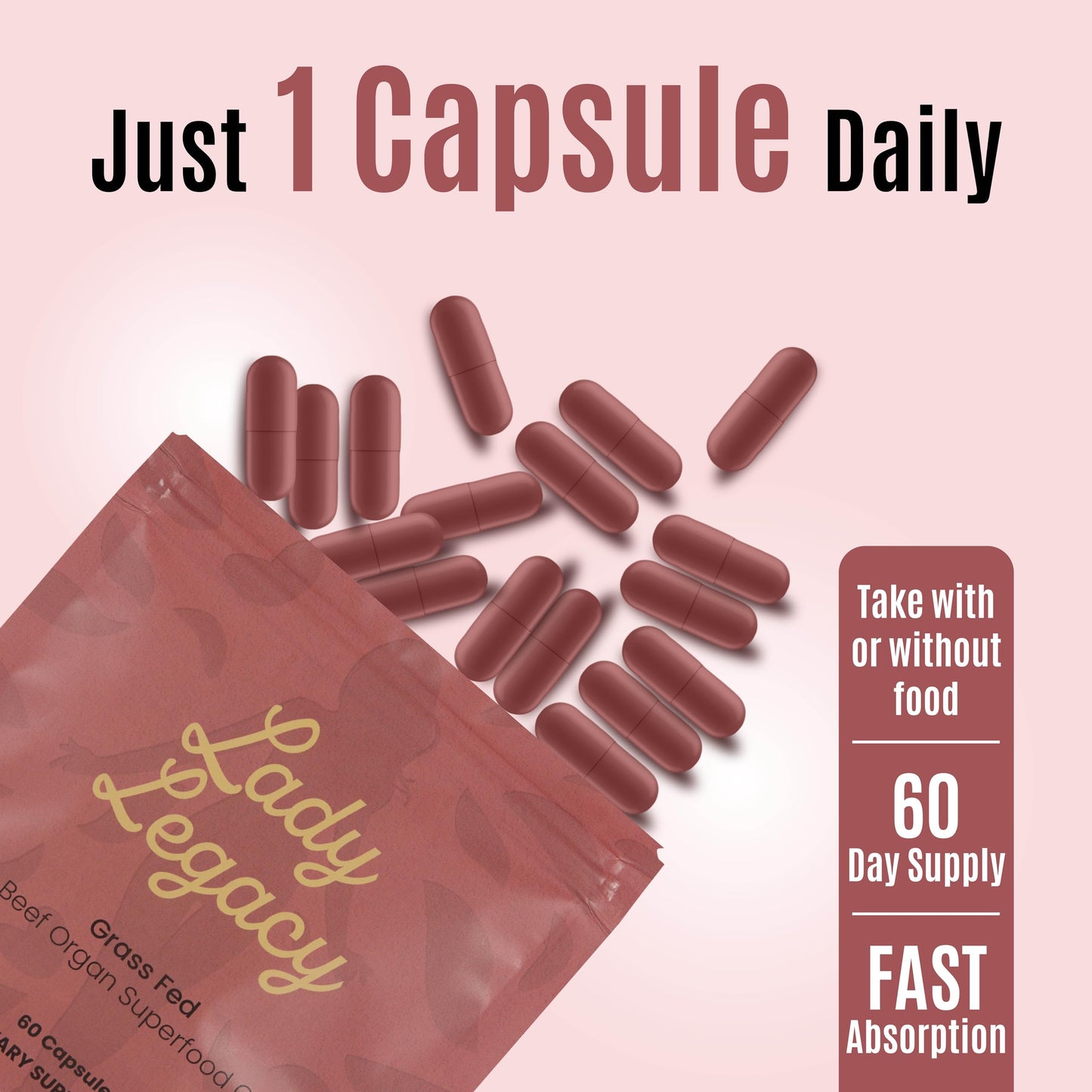 Lady Legacy Beef Organ Supplement for Women Capsules, 60 Count