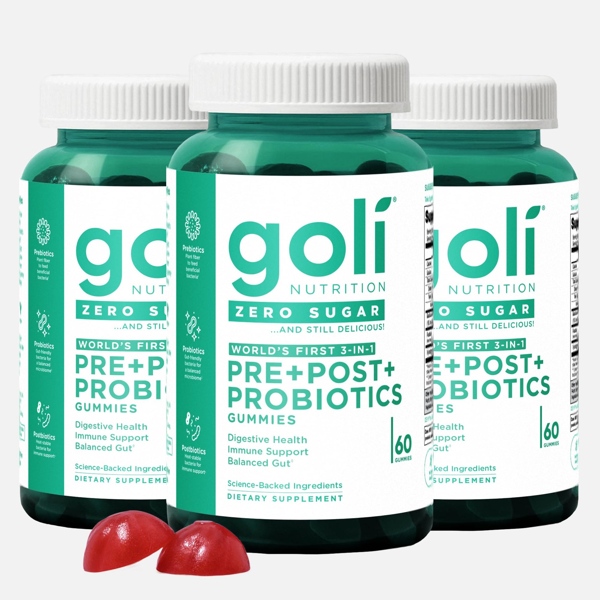 Goli Zero Sugar Pre Pro Postbiotic Gummies, 180 Gummies