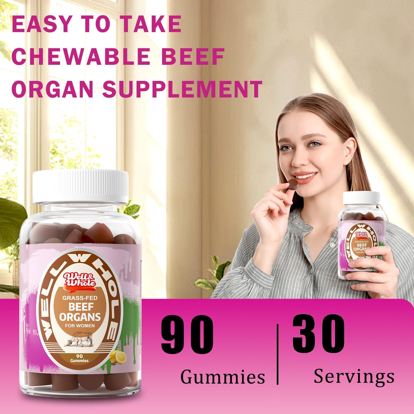 Well&Whole Beef Organ Supplement for Women Gummy 90 Count