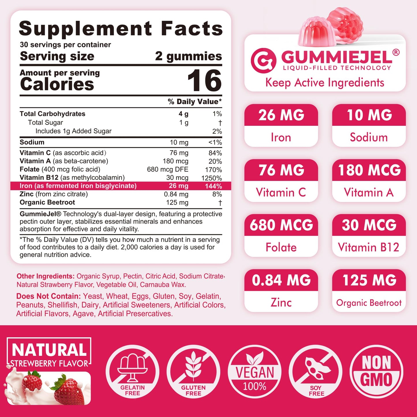 Nextdia Iron Bisglycinate 26mg Filled Gummies 120