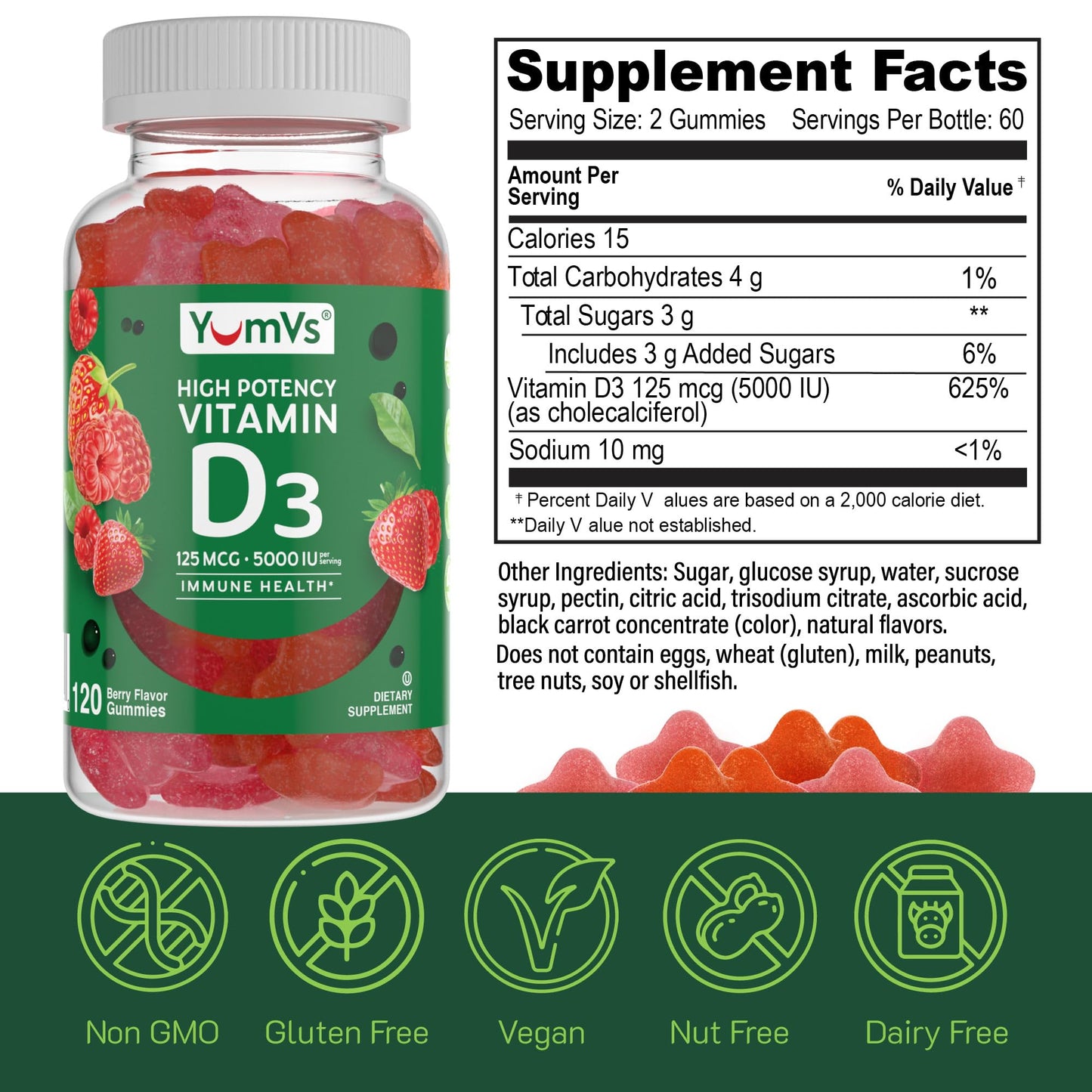 YUM-V'S Vitamin D3 Gummies 120 Count