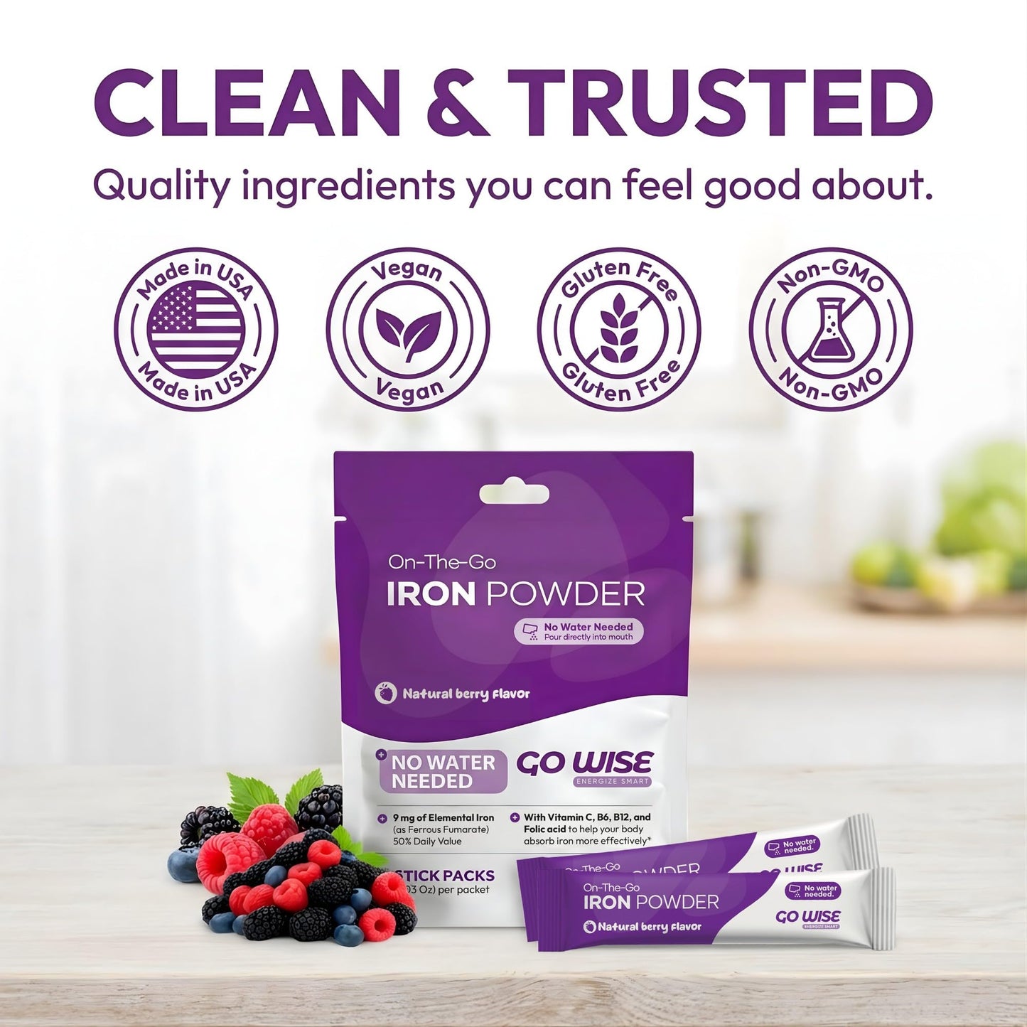Go Wise Gentle Iron Powder Supplement, 14 Sticks