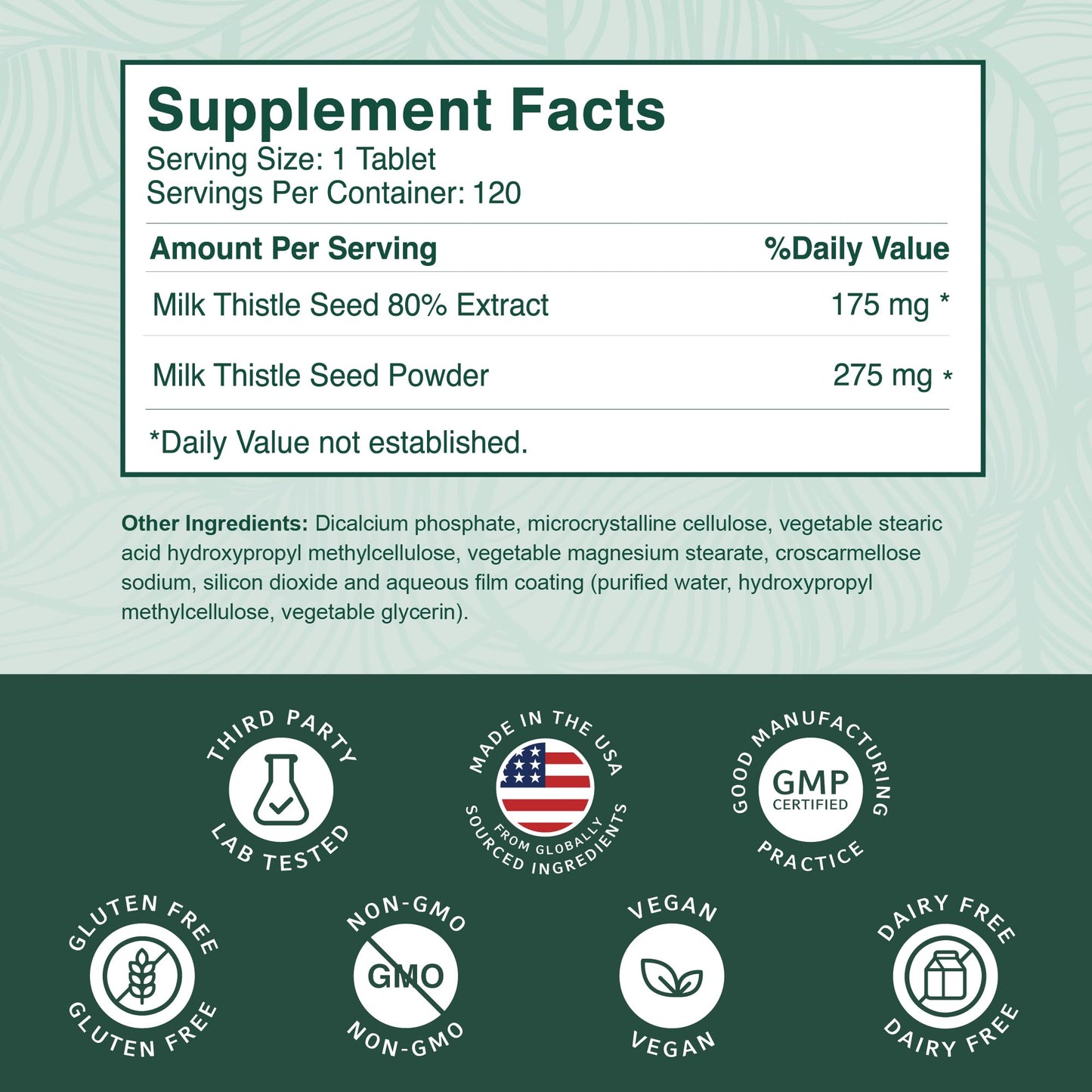 PurePremium Supplements Milk Thistle Supplement Tablets 120