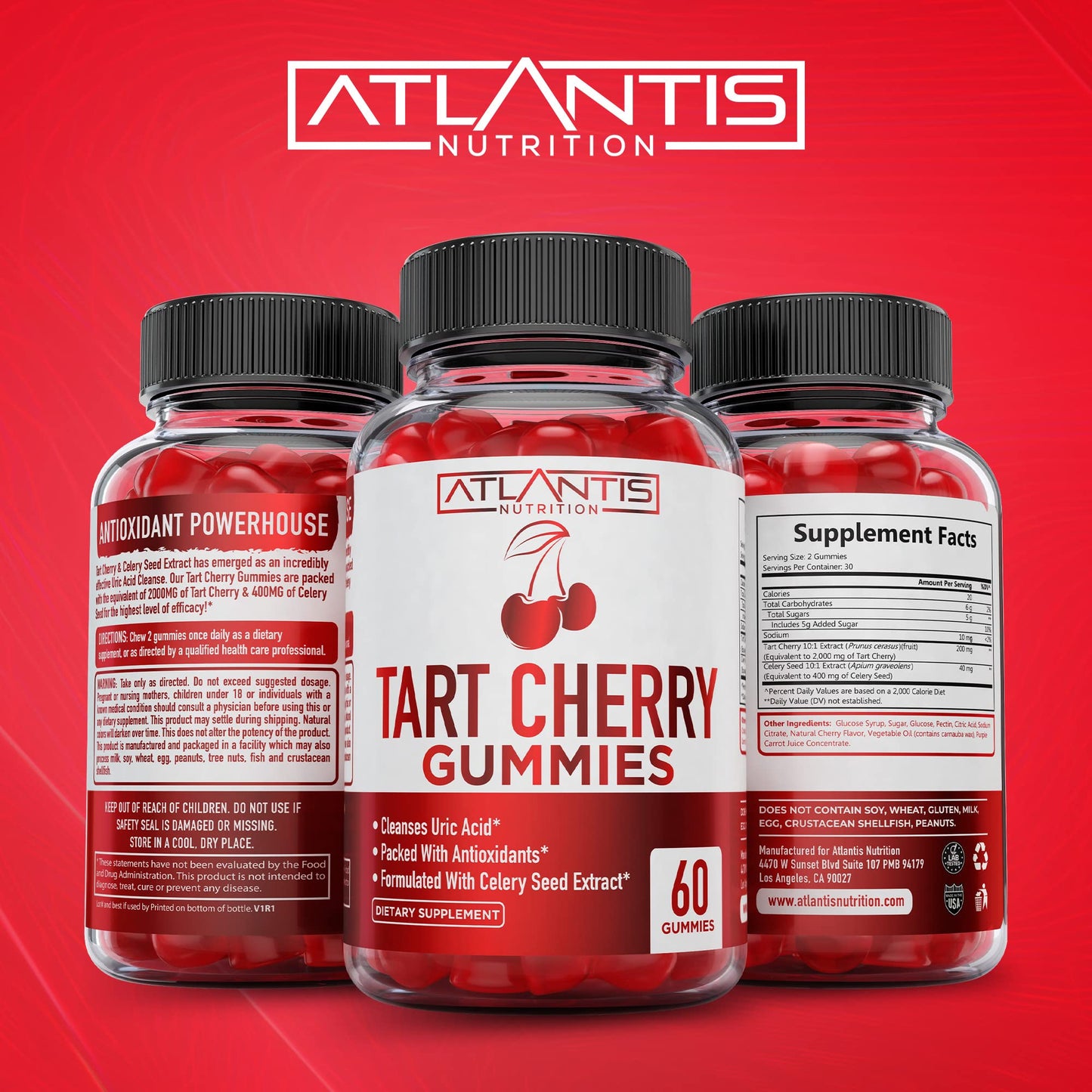 Atlantis Nutrition Tart Cherry Gummies + Testosterone Booster, 120 Gummies