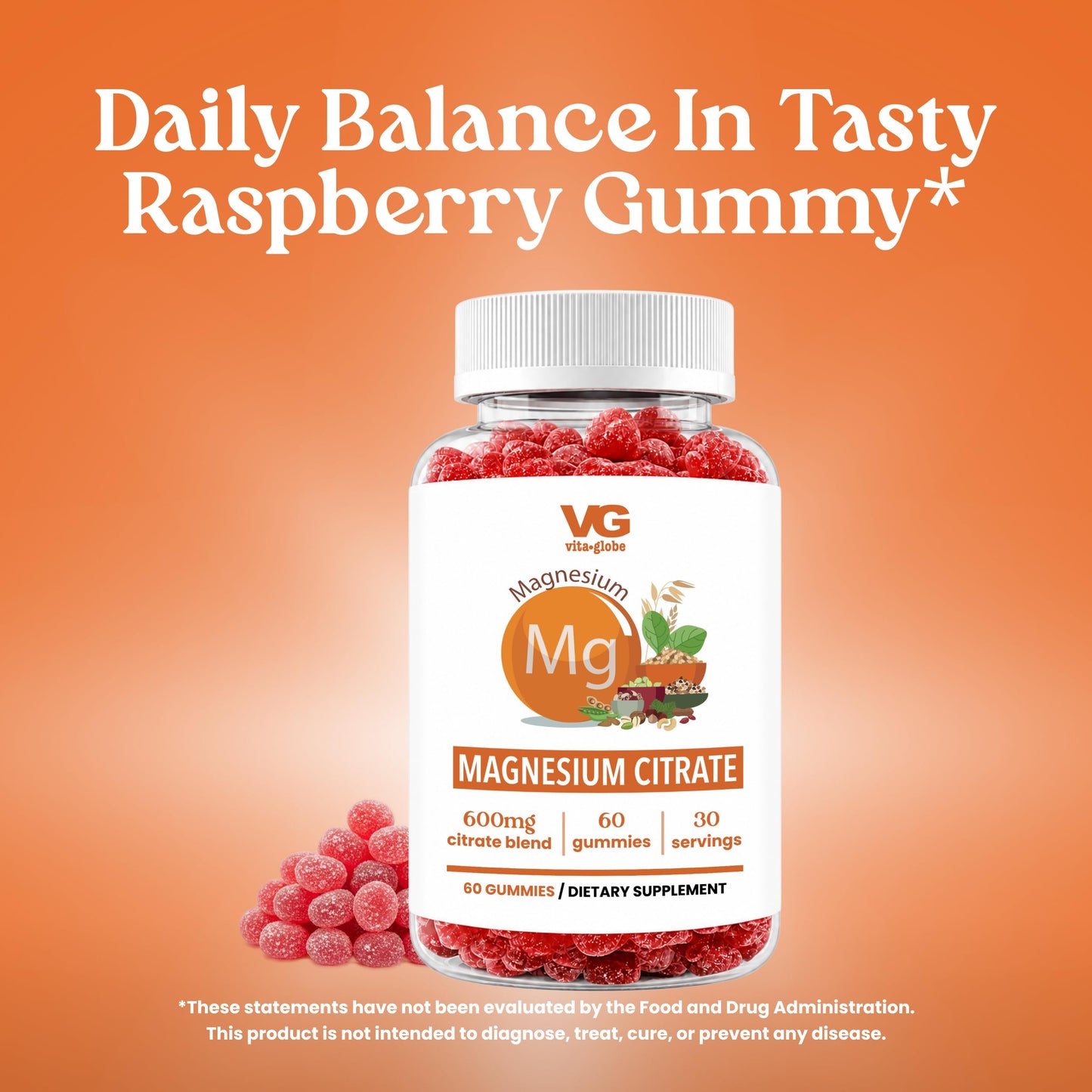Vita Globe Magnesium Citrate Gummies 70mg, Sleep & Calm Support, Non-GMO, 60 Gummies