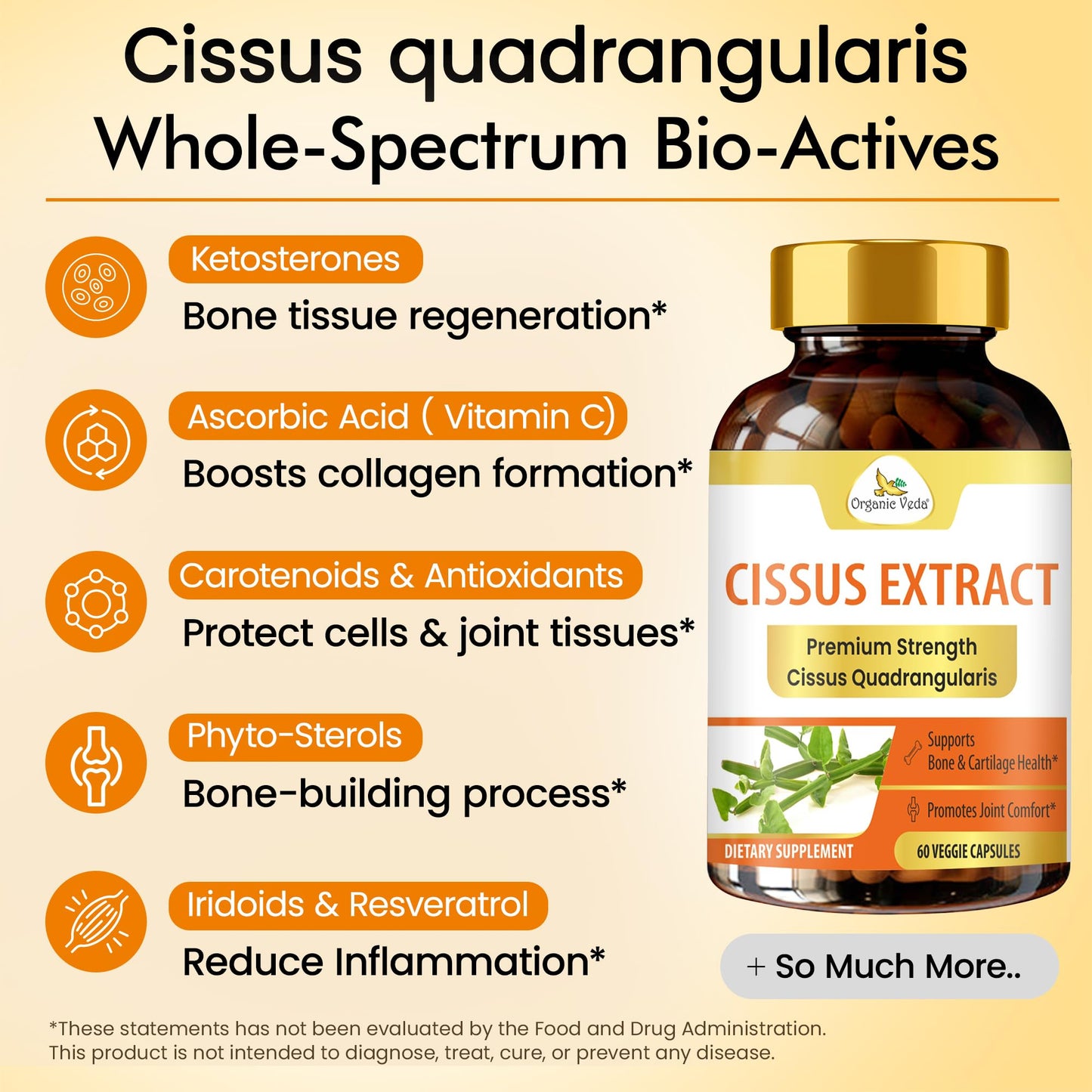 Organic Veda Cissus Quadrangularis Extract 1200mg Capsules, 60 Vegan Capsules