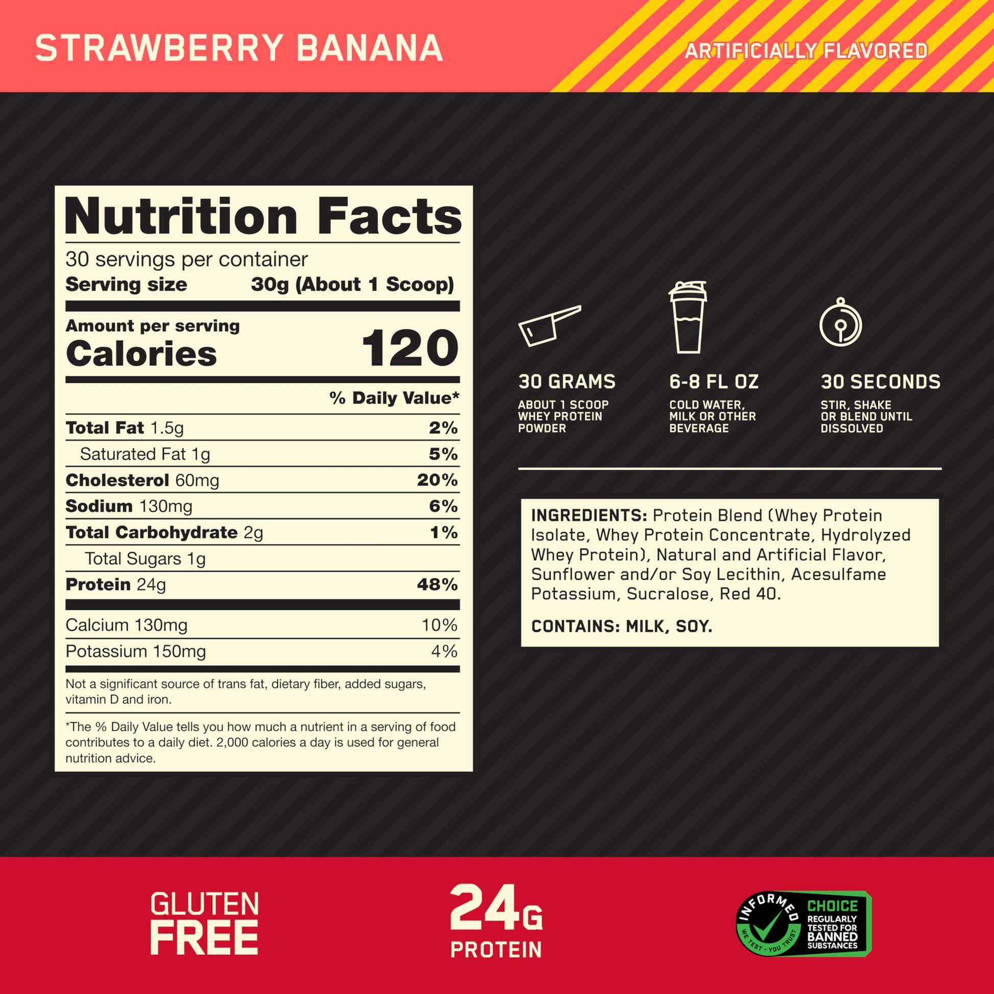 Optimum Nutrition Gold Standard 100% Whey Protein Powder, Strawberry Banana, 32 Servings, 2 lb
