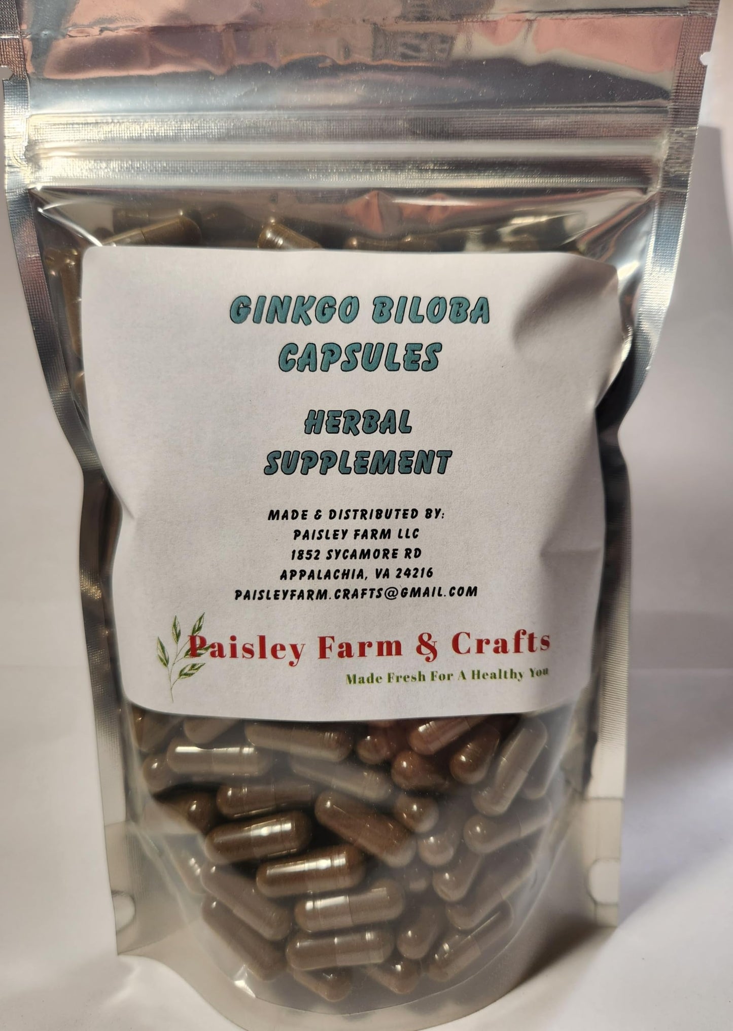 Paisley Farm & Crafts Made Fresh For A Healthy You Ginkgo Biloba Powder Capsules, 300 Count
