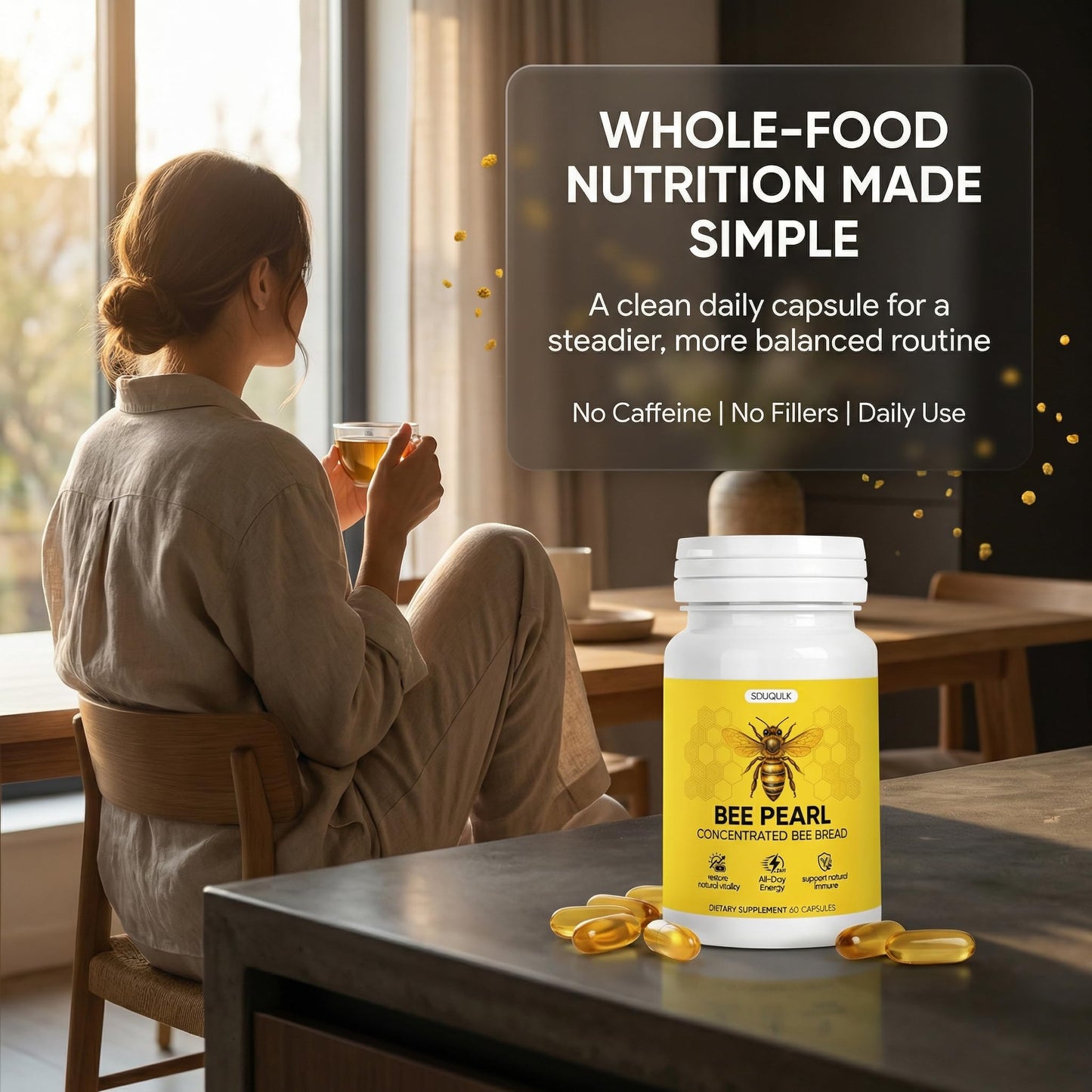 Kranla Bee Pearl Capsules Concentrated Bee Bread for Natural Immunity & Vitality Support Capsule, 60 Count