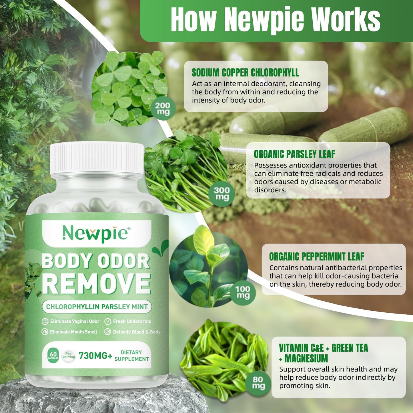 Blltzzz Body Deodorizing Supplement Chlorophyll Capsules, 60 Capsules