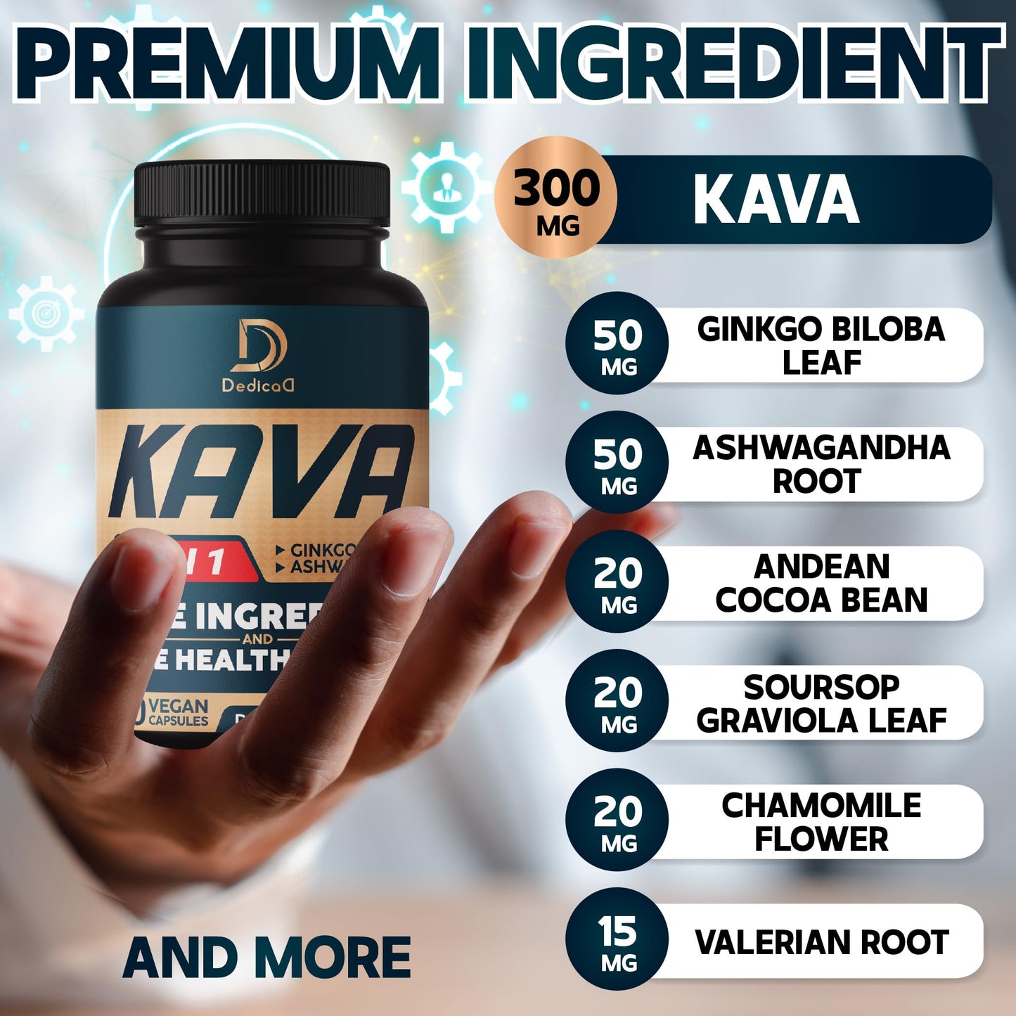 DEDICAD Kava Kava Capsules, 90 Count