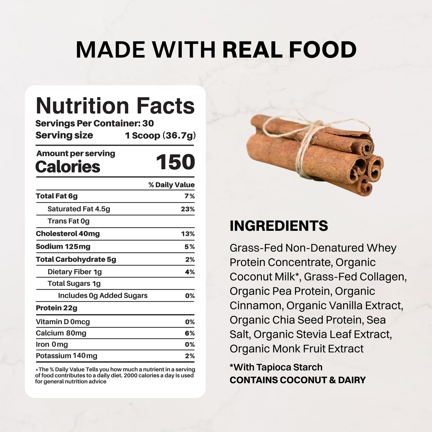 JUST INGREDIENTS Snickerdoodle Protein Powder, 30 Servings