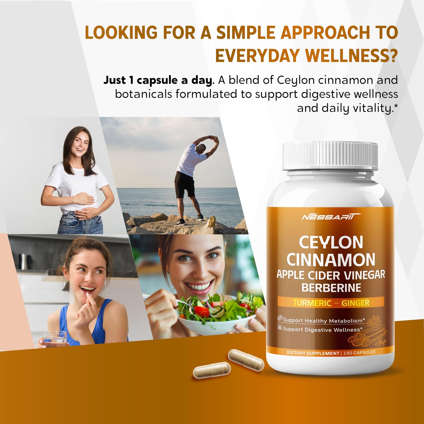 NESSARIT Ceylon Cinnamon Supplement Capsules 180 Count