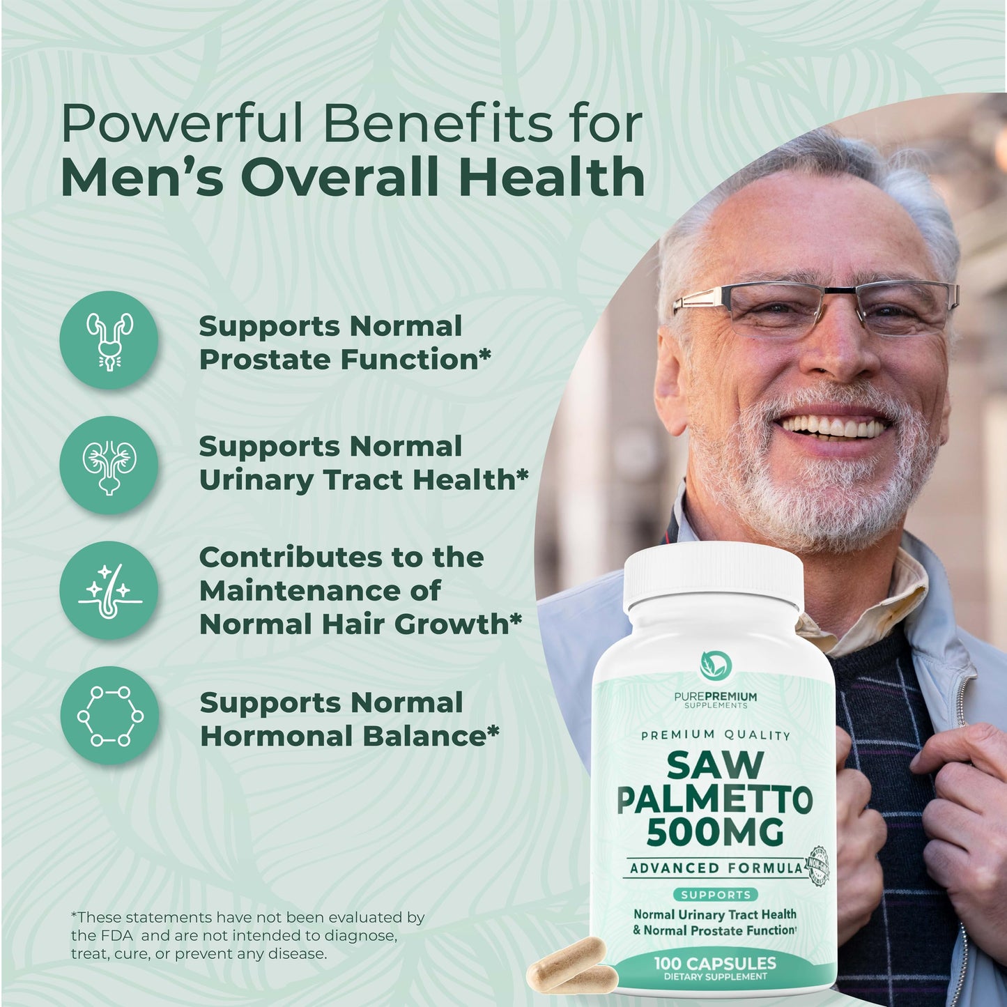 PurePremium Supplements Saw Palmetto 500 mg Tablets, 100-count