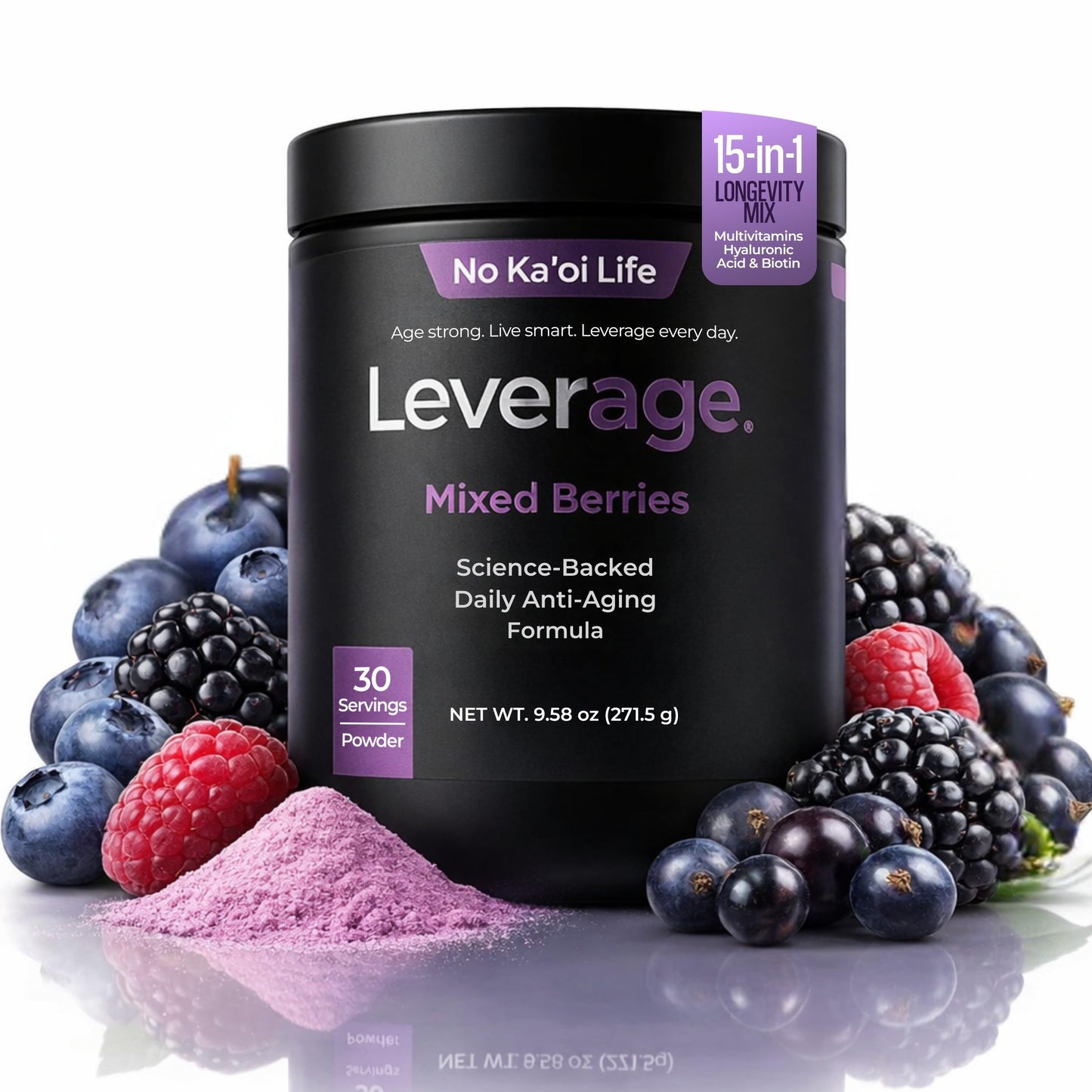 Leverage Mixed Berries Anti–Aging Supplement & Longevity Mix Daily Wellness Multivitamin Powder 9.58 Ounces