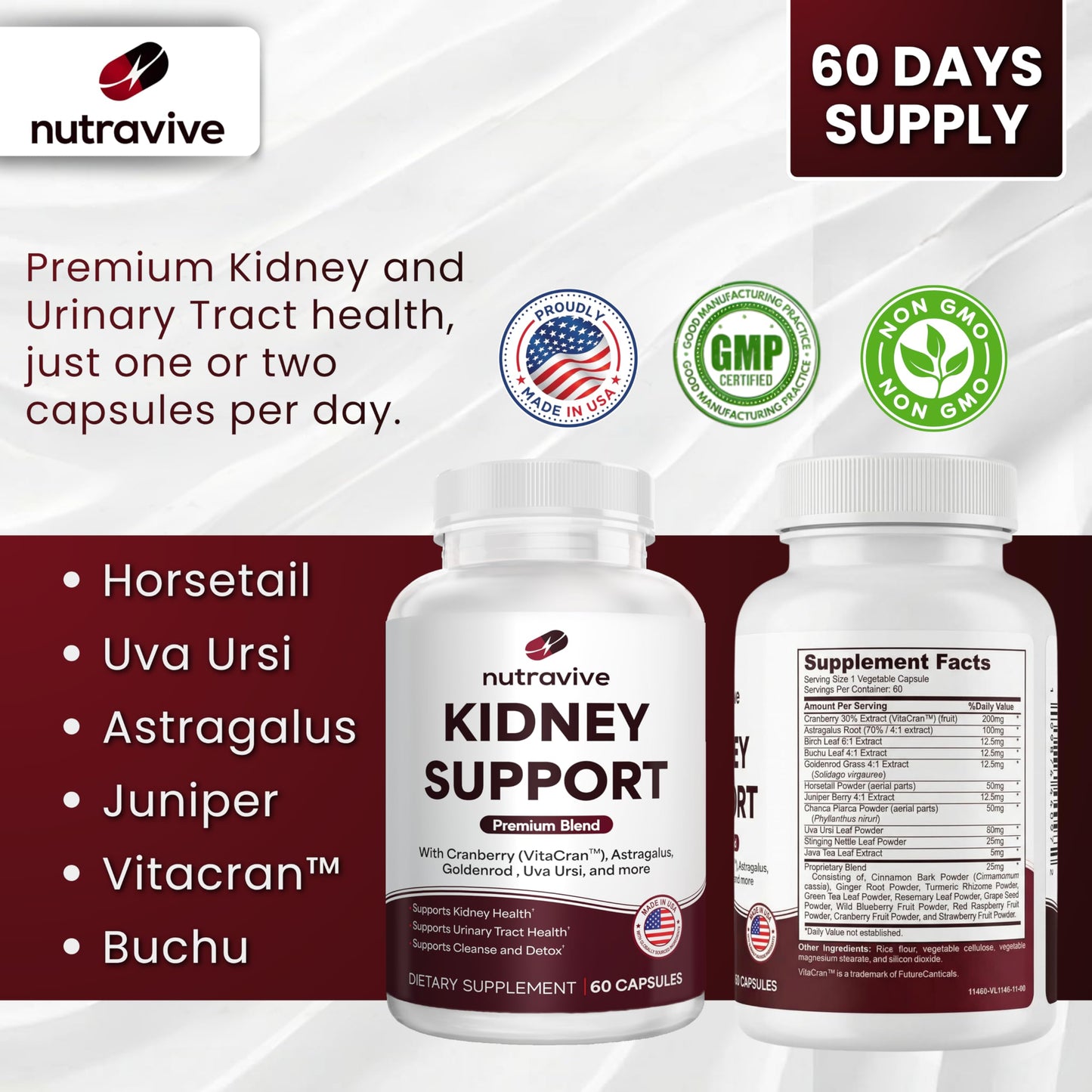 Nutravive 21-in-1 Kidney Support Supplement 60 Capsules