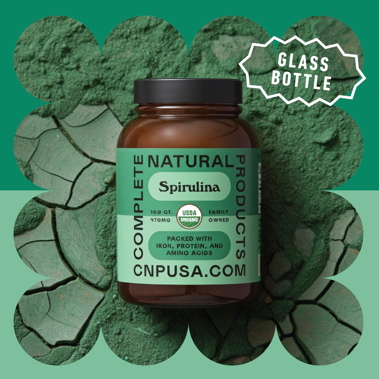 Complete Natural Products Pure Hawaiian Blue Green Spirulina Powder Capsules, 100 Count