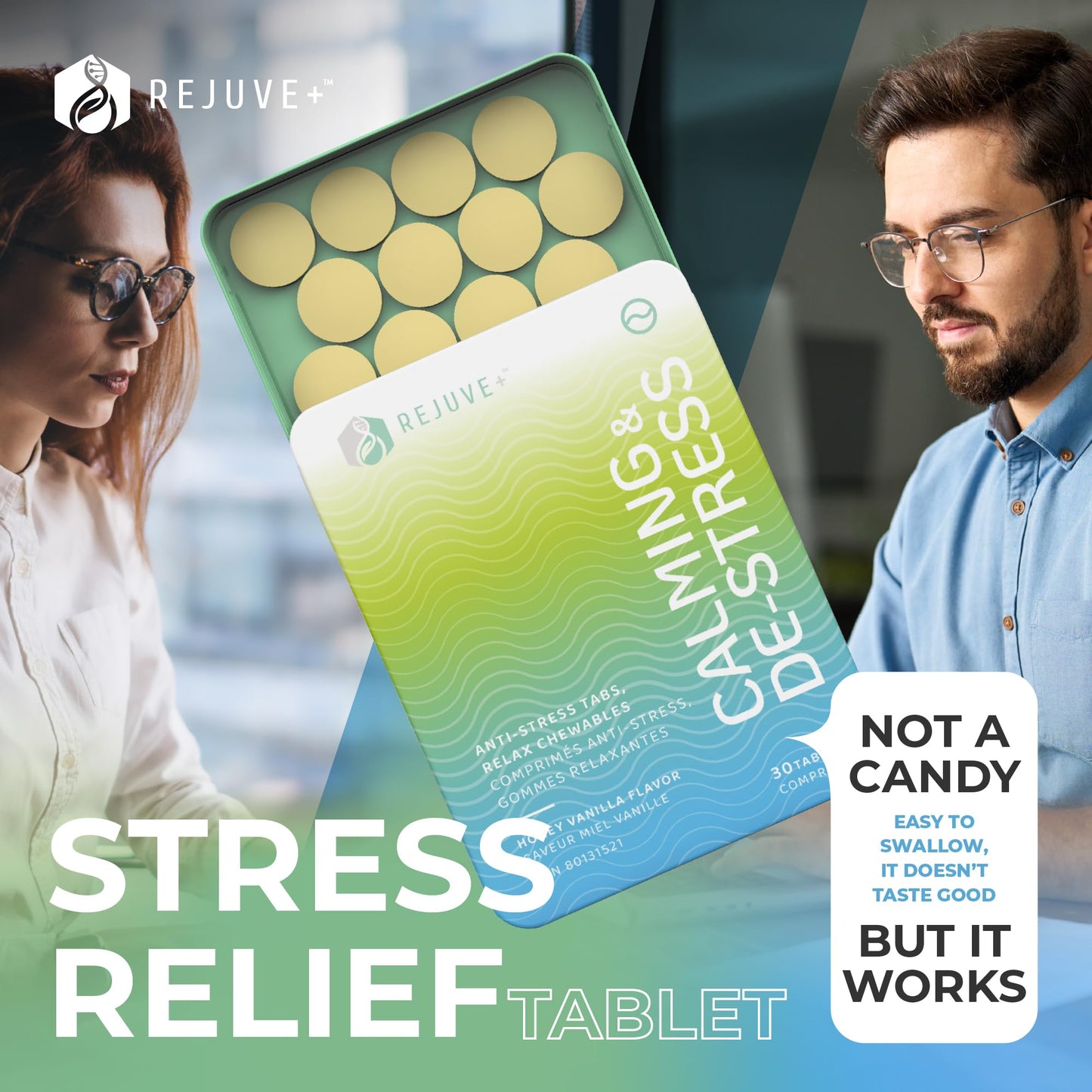 REJUVE+ Calm & Destress Nootropic Supplement – Brain Boost Chewable 30