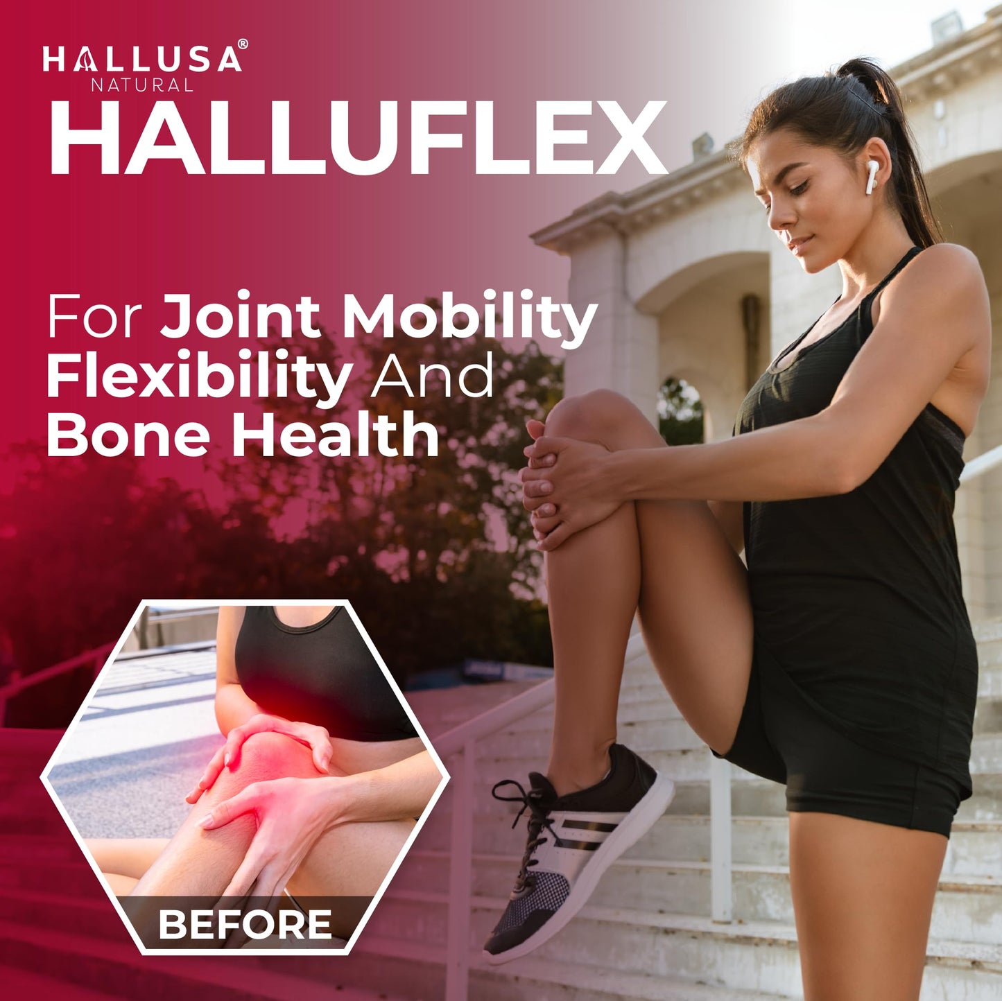 Hallusa Natural Halluflex 2850mg Glucosamine Chondroitin, MSM & Hydrolyzed Collagen Joint Support Capsule, 300 Capsules