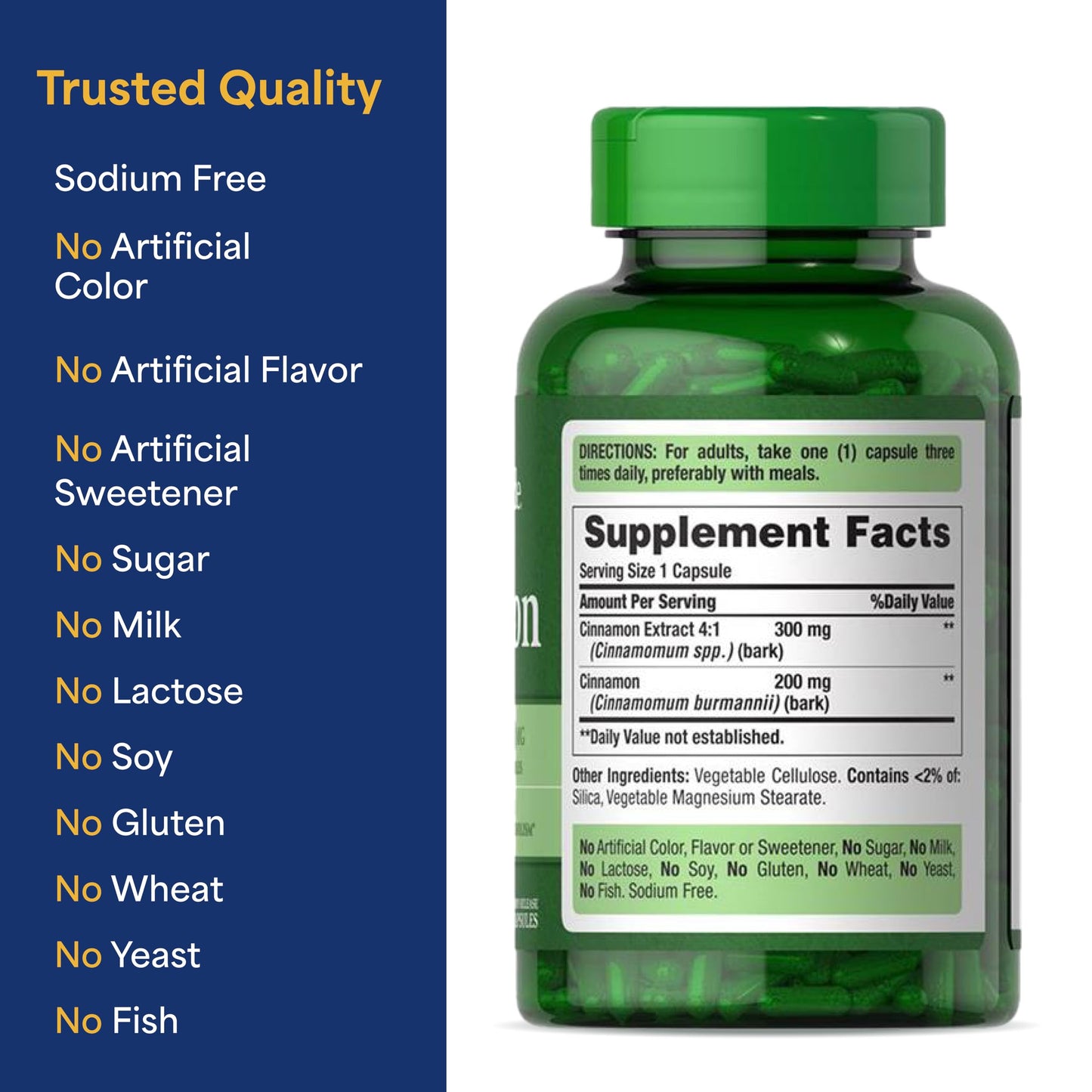 Puritan's Pride Cinnamon 500mg Capsules, 200 Count