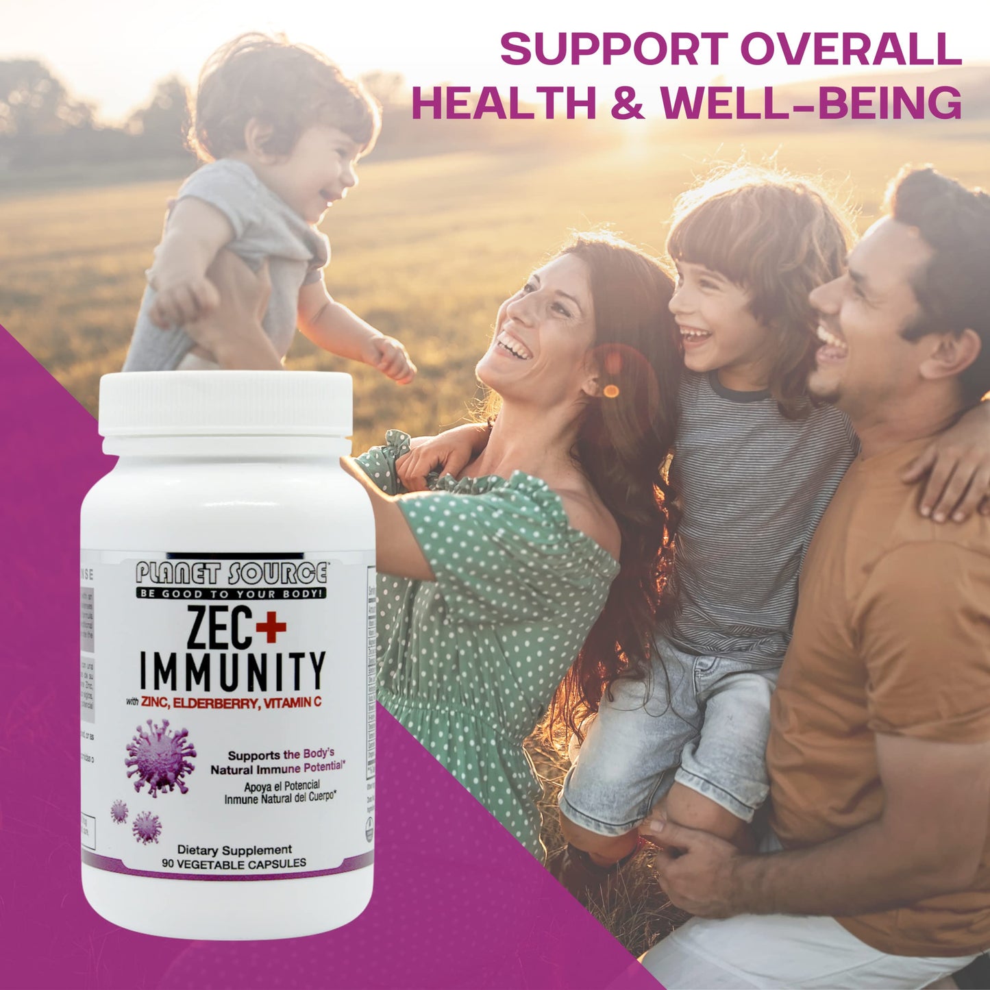 Planet Source ZEC+ Immunity Adult Vitamins with Zinc, Elderberry, and Vitamin C - Natural Elderberry Immune Support Veggie Capsules, 90 Count