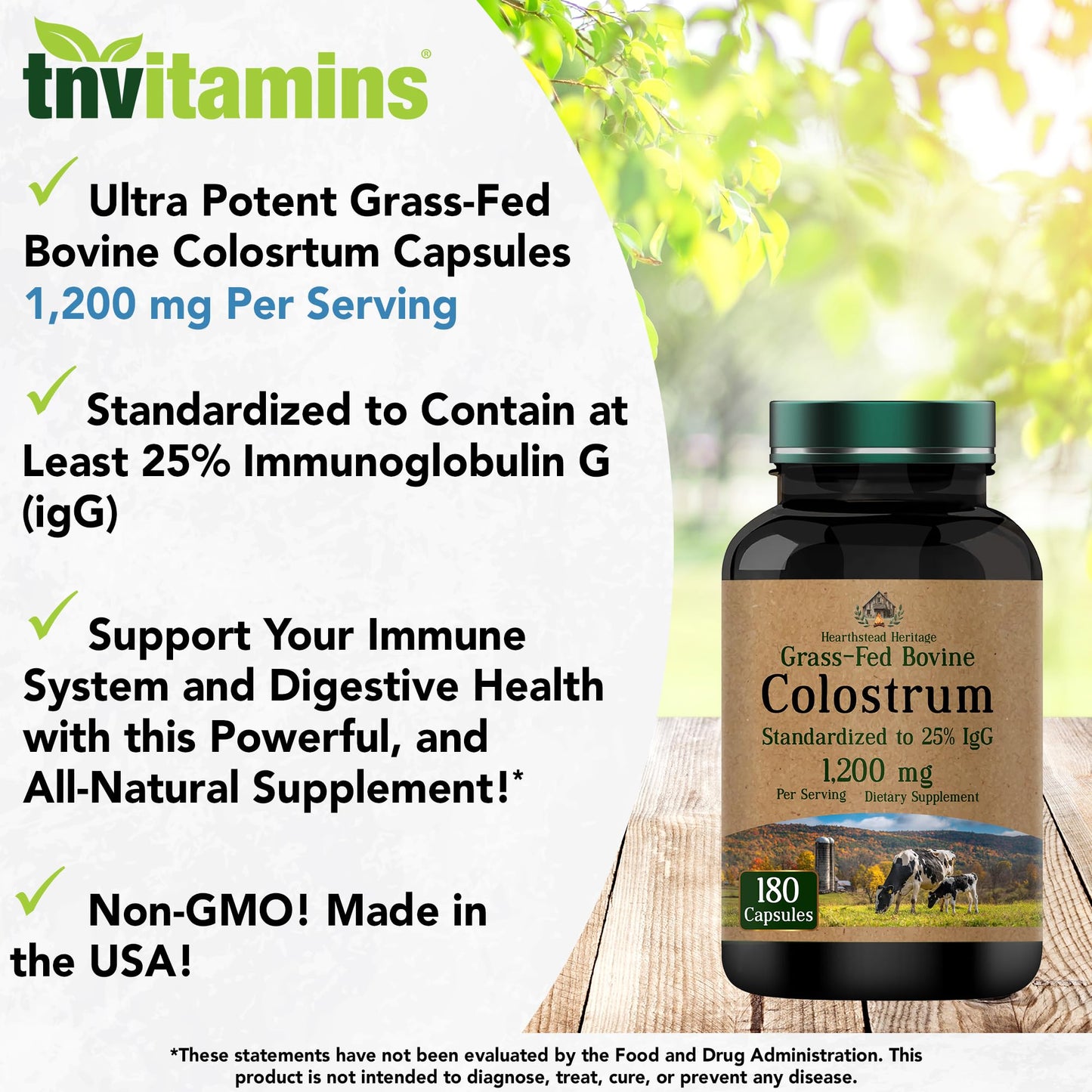 tnvitamins Colostrum Supplement 1,200 mg Per Serving 180 Capsules
