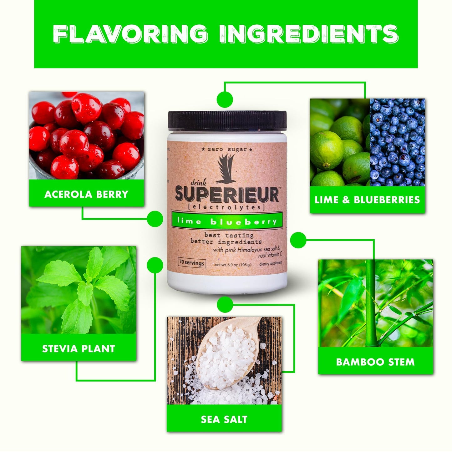 Superieur Sea Mineral Electrolyte Powder Lime Blueberry 6.9