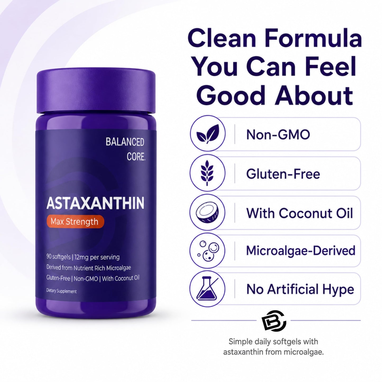 BALANCED CORE Astaxanthin 12mg Softgel 90 Count