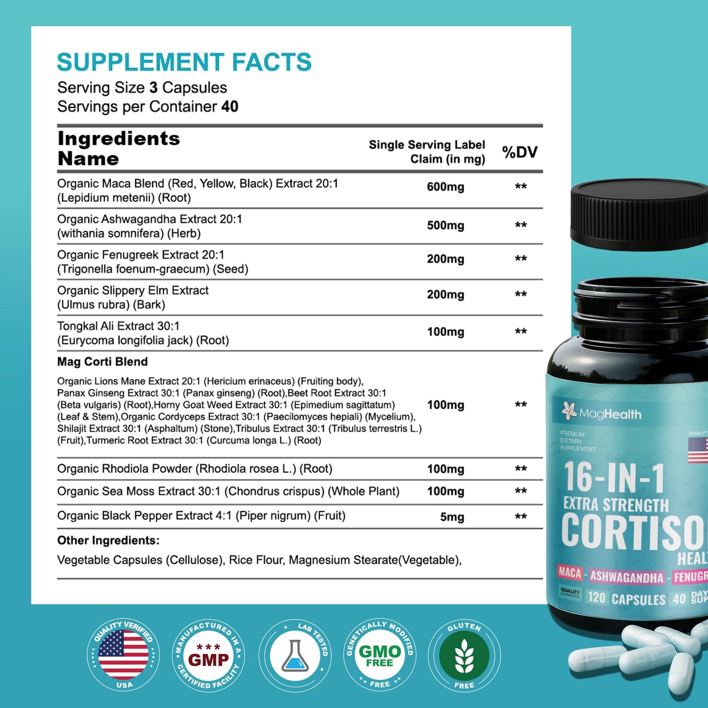 MagHealth Cortisol Complex 16-in-1 Supplement for Women & Men 120 Capsules