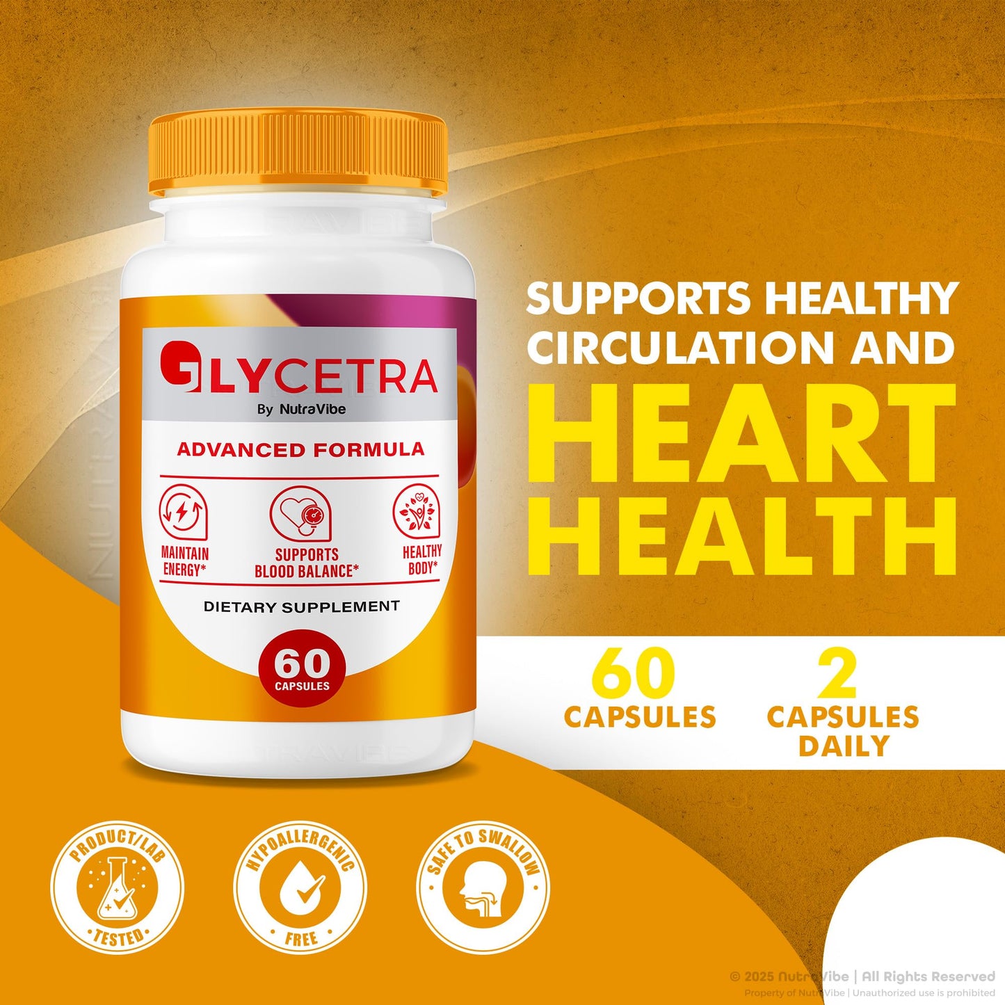 NutraVibe Glycetra Premium Glycetra Capsules for Blood & Heart Support, Circulation & Balanced Levels, Easy-to-Take Pills for Daily Energy, Official Formula, 180 Capsules