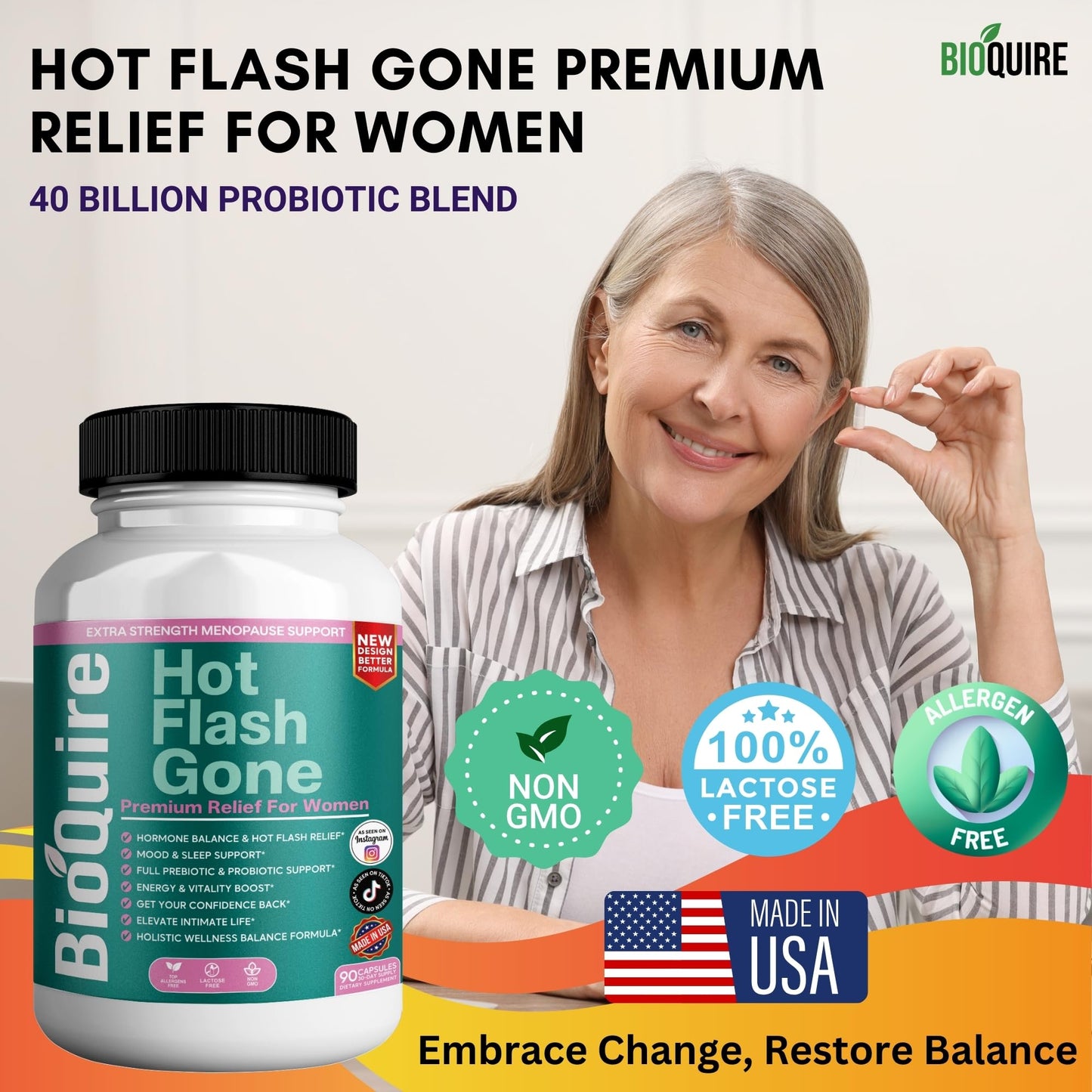 BIOQUIRE Hot Flash Gone – Menopause Support for Women Capsule, 90 Capsules