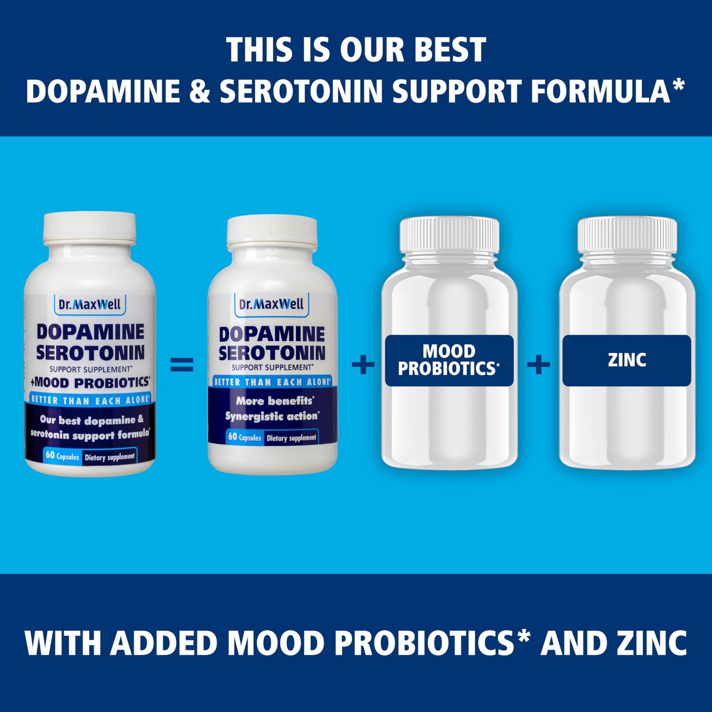 Dr. Maxwell Serotonin and Dopamine Supplements with Mood Probiotic 5in1 Capsules, 60 Count