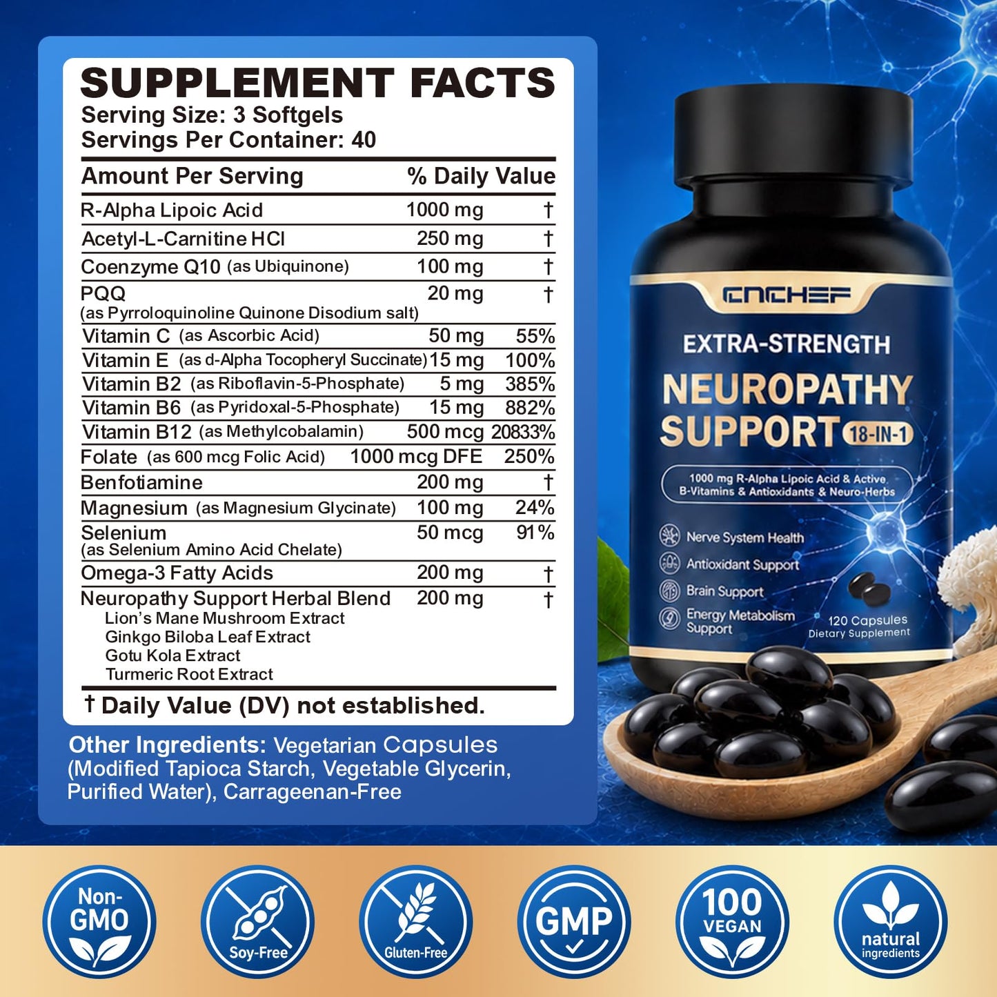 CNCHEF Neuropathy Support Nerve Supplement Capsules 120