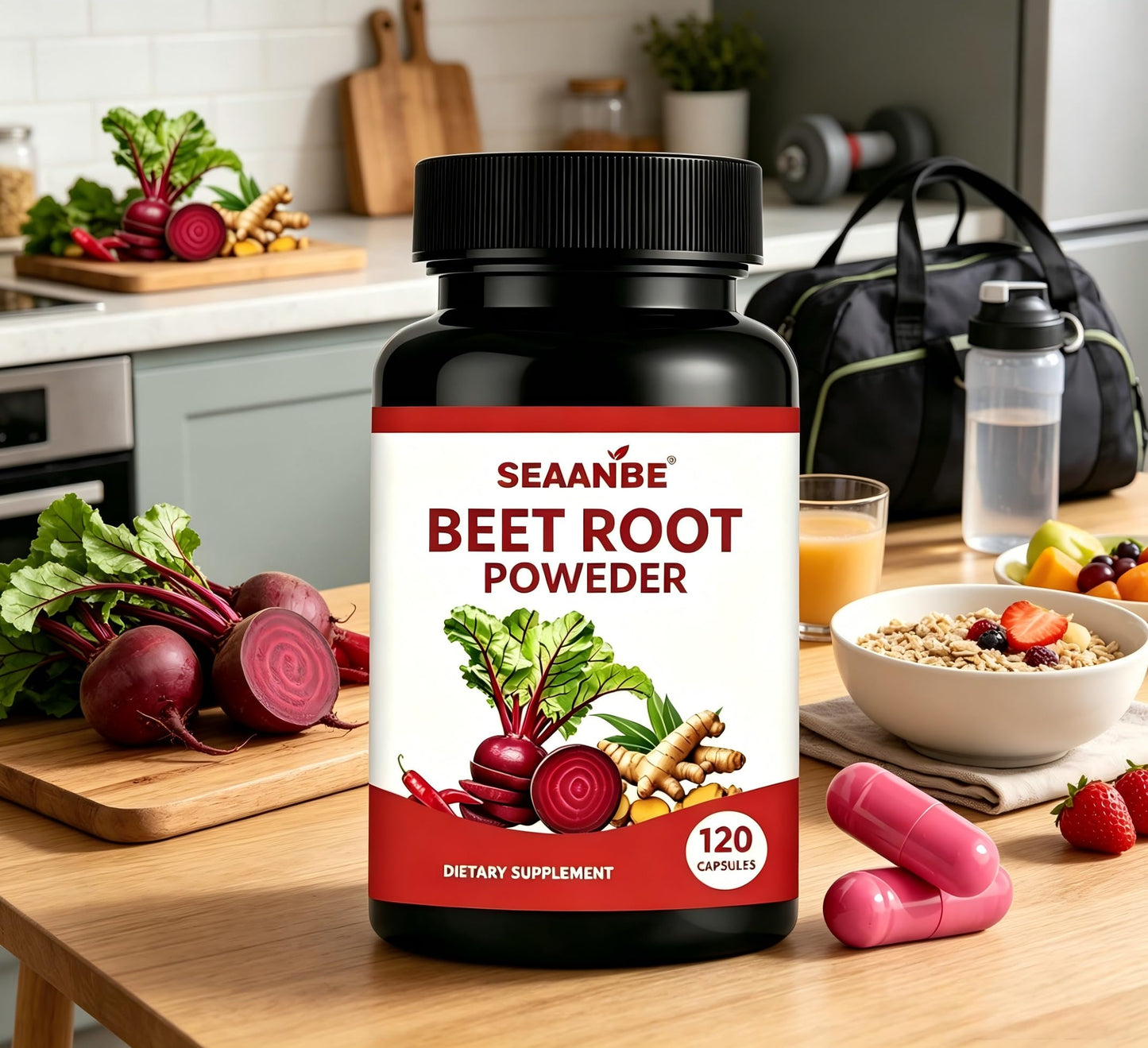 SEAANBE Beet Root Powder Dietary Supplement Capsules, 120 Capsules