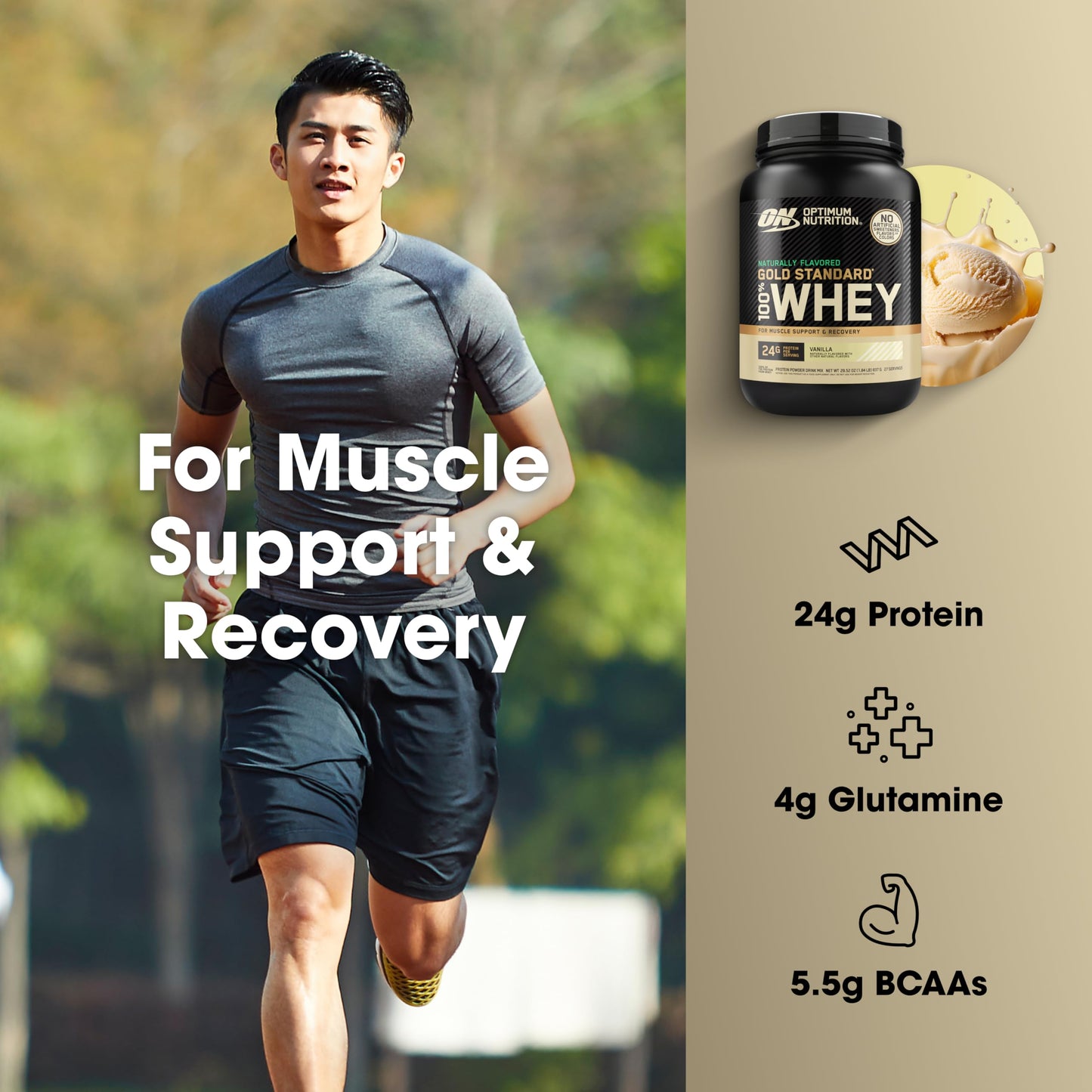 Optimum Nutrition Gold Standard 100% Whey Protein Powder Vanilla, 32 Servings