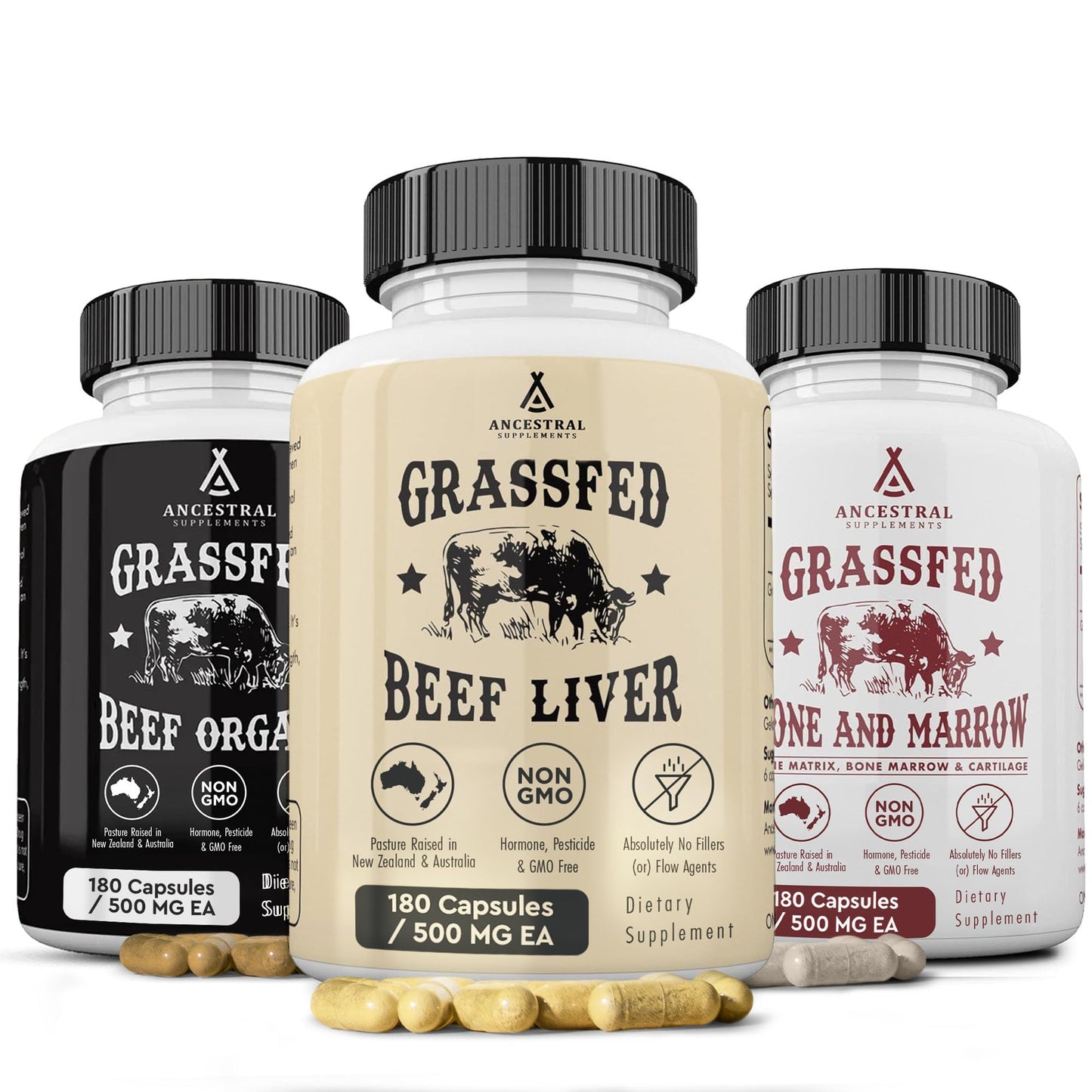 Ancestral Supplements Beef Organs and Stack Variation Organs Starter Pack 540 Capsules