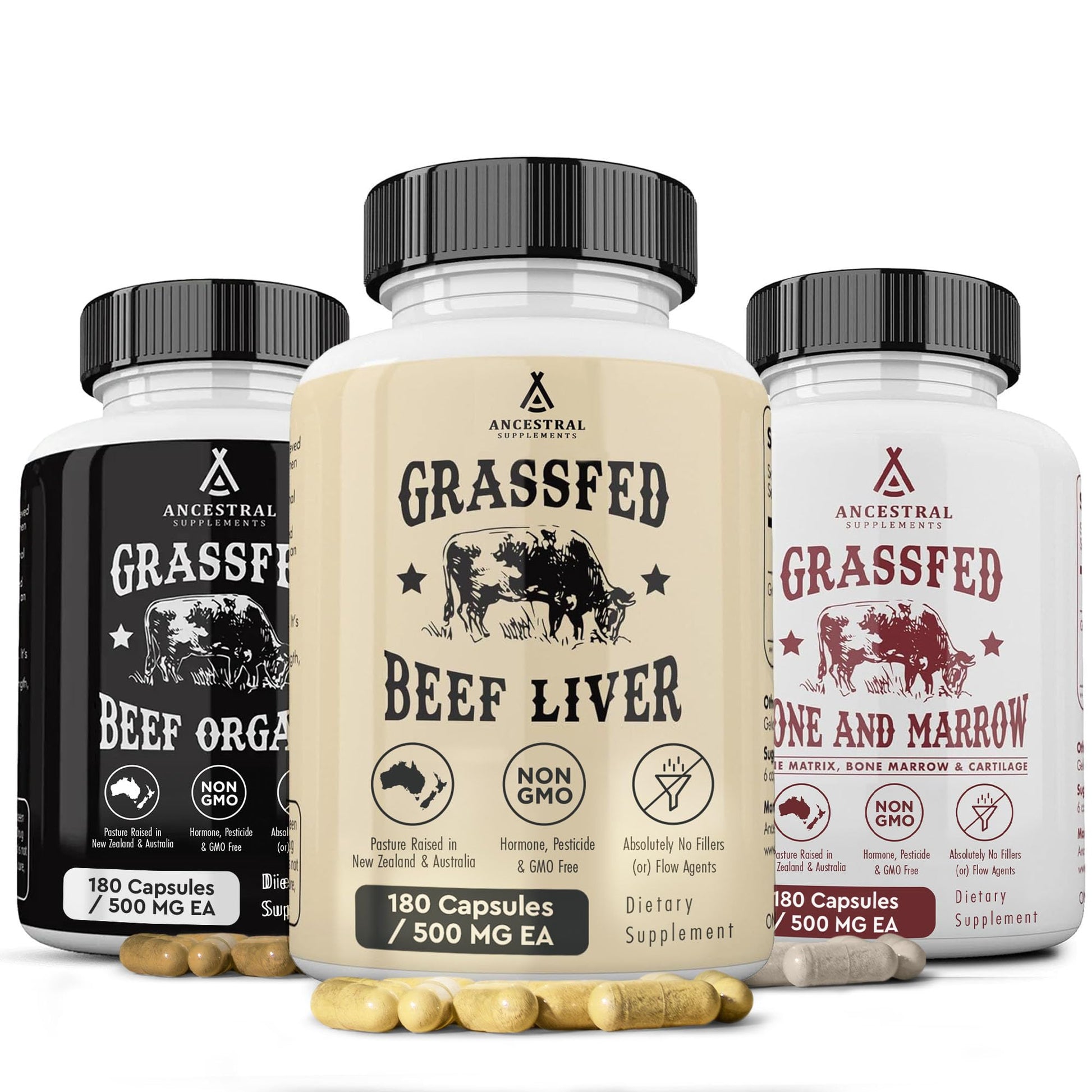 Ancestral Supplements Beef Organs and Stack Variation Organs Starter Pack 540 Capsules