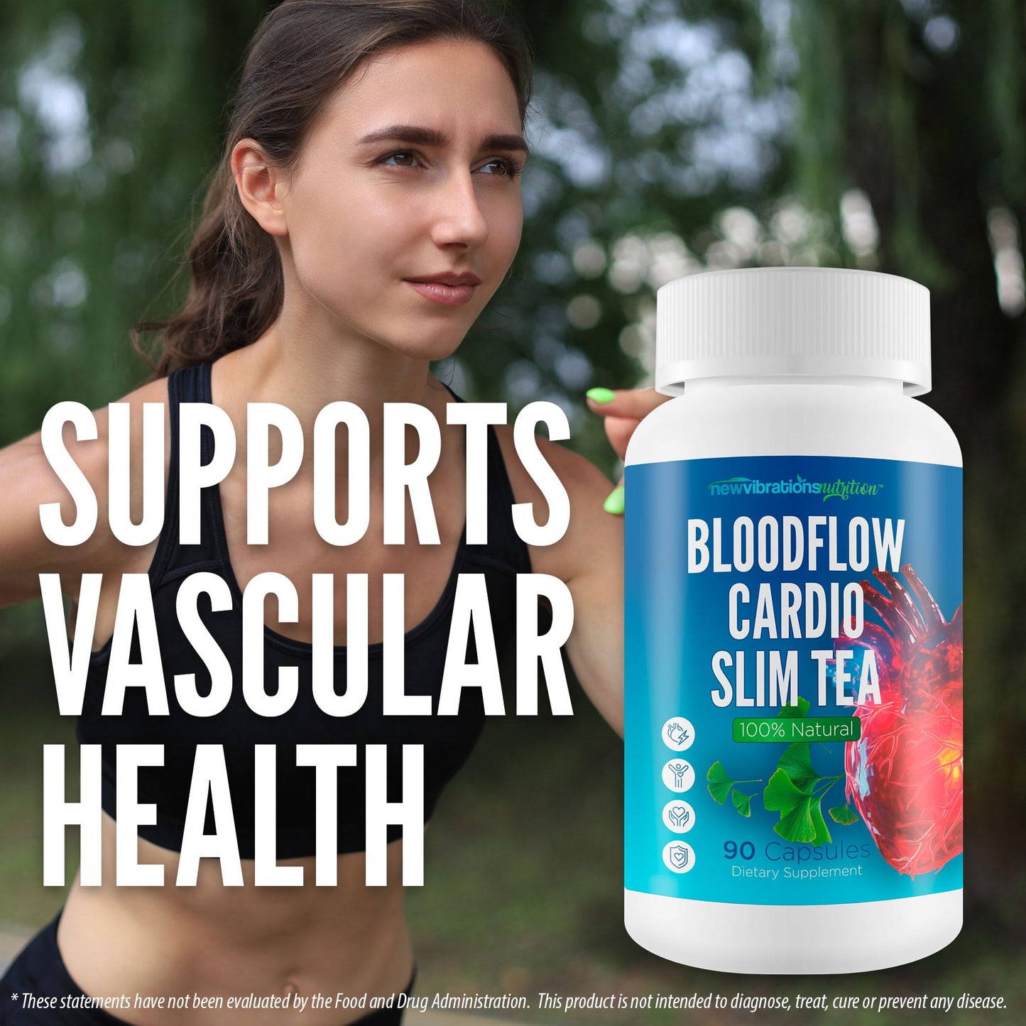New Vibrations Nutrition Blood Flow Cardio Slim Tea - Advanced Pressure Support Full Body Detox Cleanse for Women - Increase Blood Flow & Circulation to Reduce Pressure & Increase Lymph Detoxification Flow - Gut Detox Capsule, 90 Count