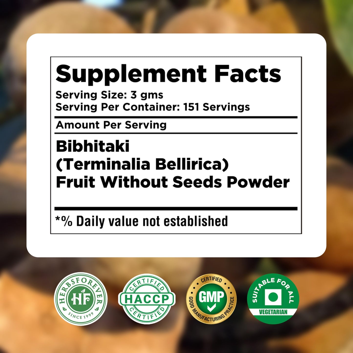 Herbsforever Bibhitaki (Terminalia bellirica) Fruit Powder 16 oz