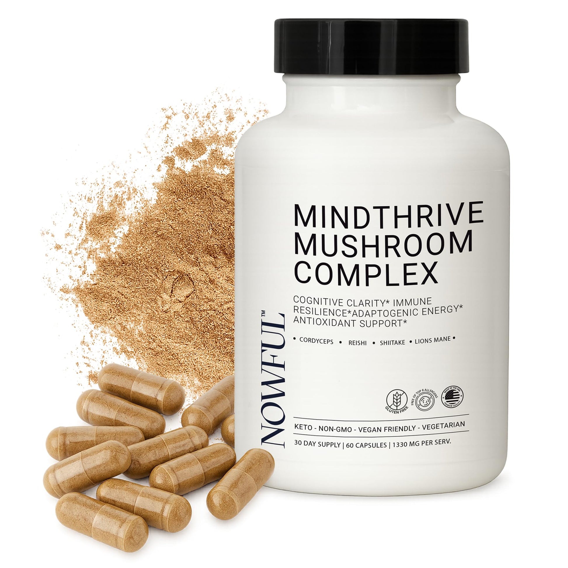 Nowful MindThrive Mushroom Complex Capsules, 60 Count
