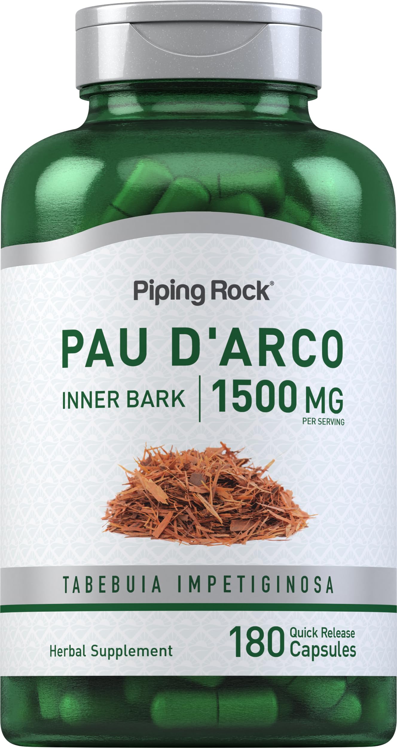 Piping Rock Pau D'Arco Capsules, 180 Count, Non-GMO, Gluten Free
