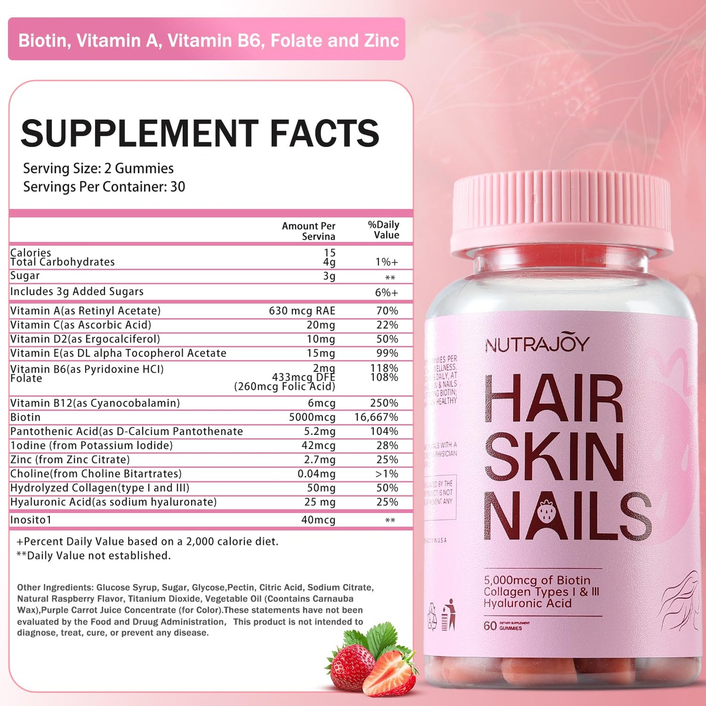 NUTRAJOY Hair Skin and Nails Gummies 60 Gummies