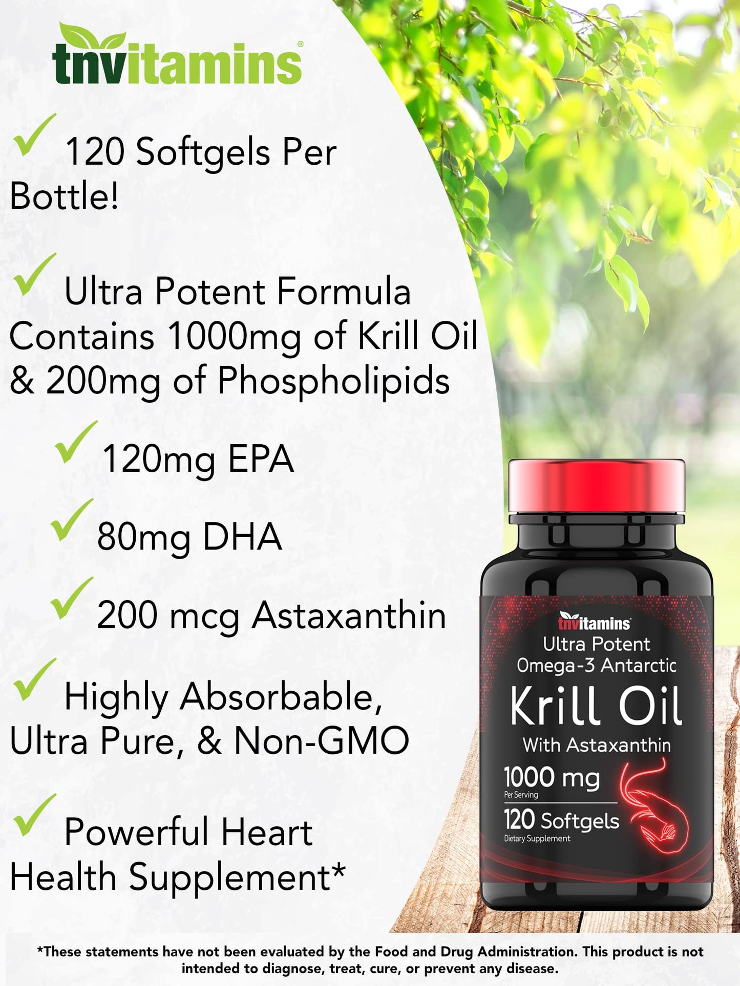 tnvitamins Antarctic Krill Oil 1000mg with Astaxanthin Softgels 120 Count