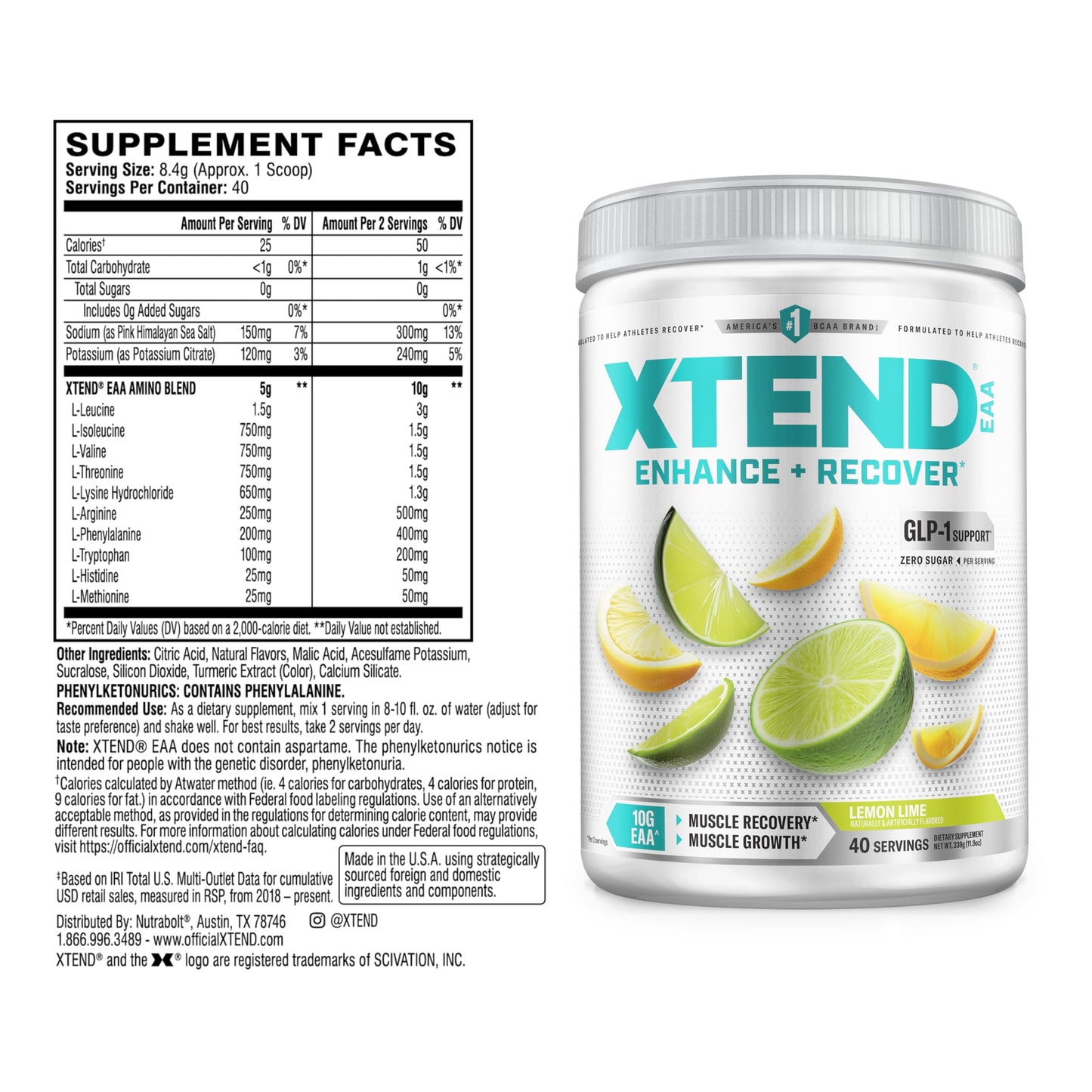 Xtend EAA + BCAA Powder for Muscle Recovery & Lean Muscle Growth, 9 Essential Amino Acids Intra Workout or Post Workout Recovery, 10g EAAs Per 2 Servings, 11.9 Ounce