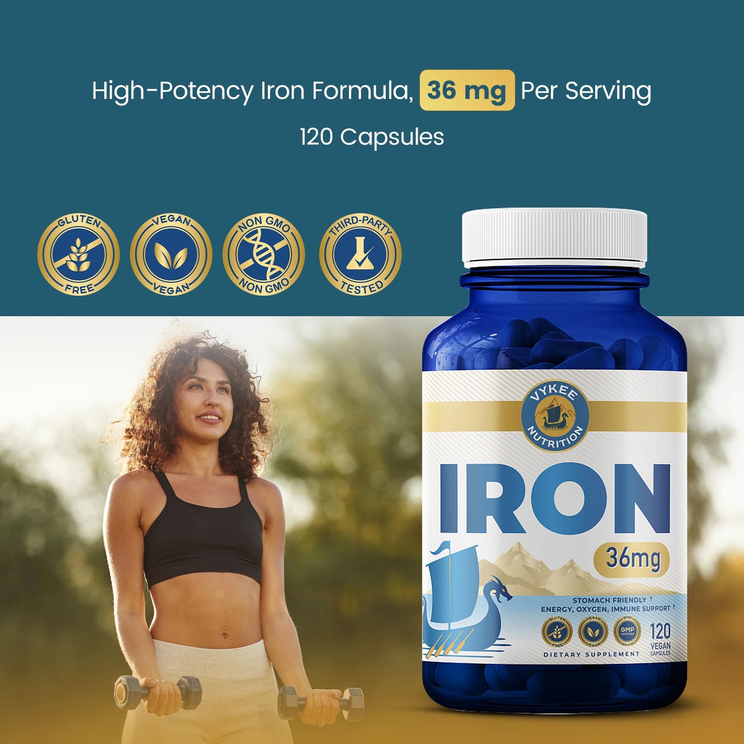 Vykee Nutrition Iron Bisglycinate 36 mg Capsule, 120 Capsules