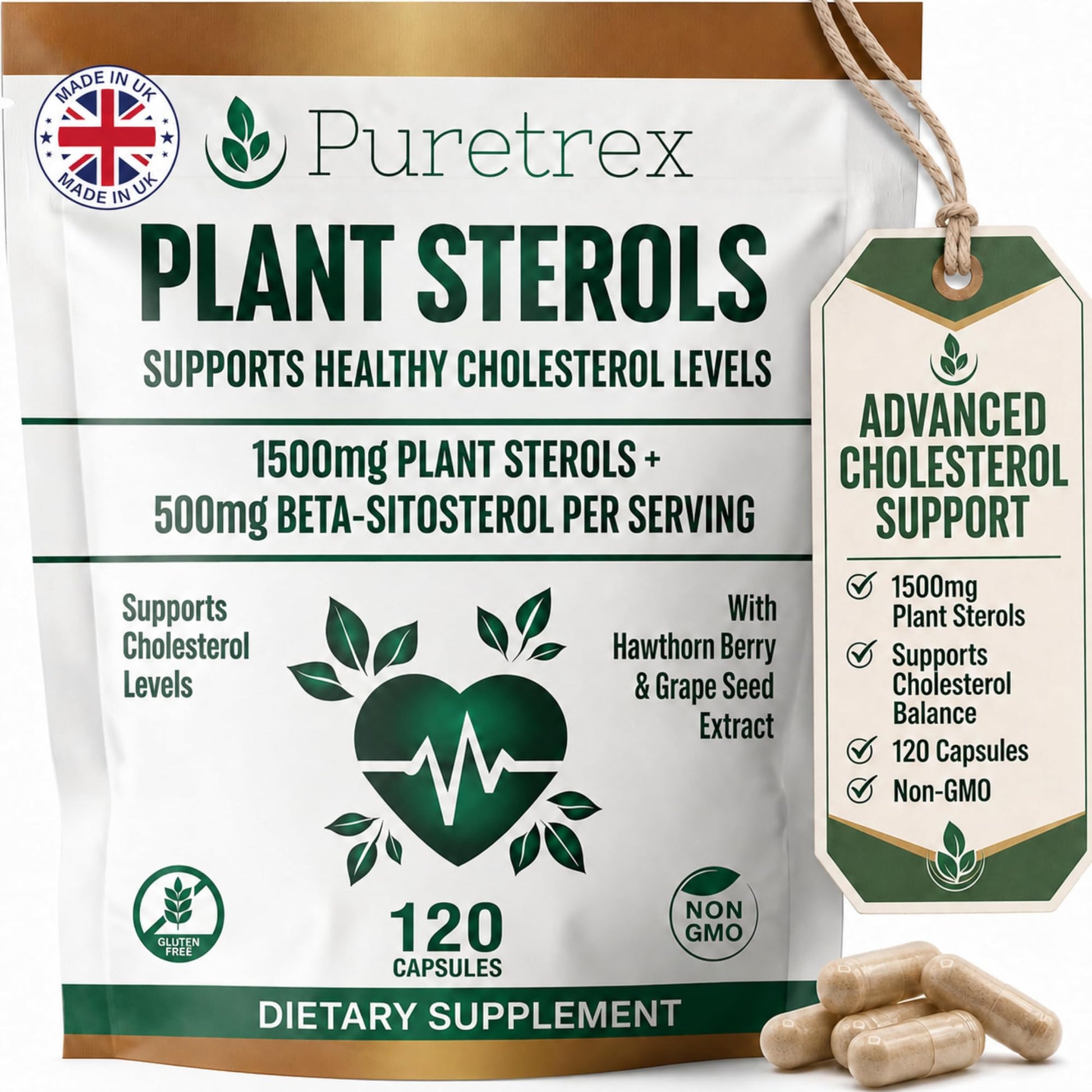 PURETREX Plant Sterols Complex with Beta-Sitosterol, CoQ10, Non-GMO Capsule 1 Count