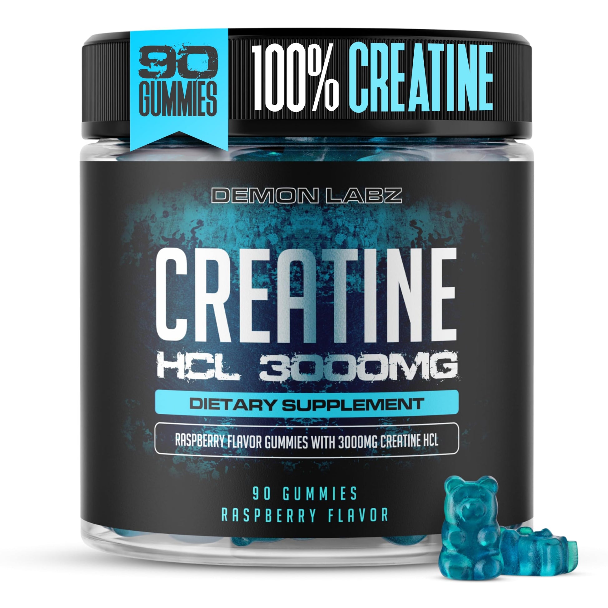 Demon Labz Creatine HCl 3000mg Per Serving Raspberry Flavor Gummies, 90 Count