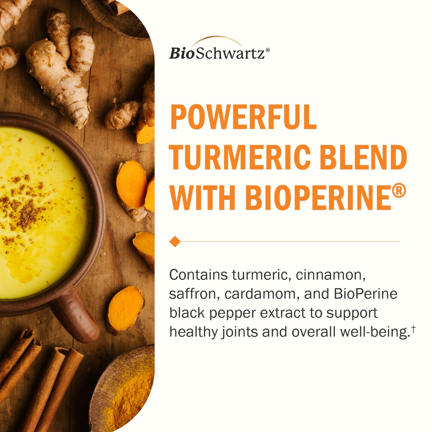 BioSchwartz Turmeric Supplement with Saffron, Cinnamon and Cardamom Plus BioPerine Black Pepper Extract for Optimal Absorption, 60 Capsules
